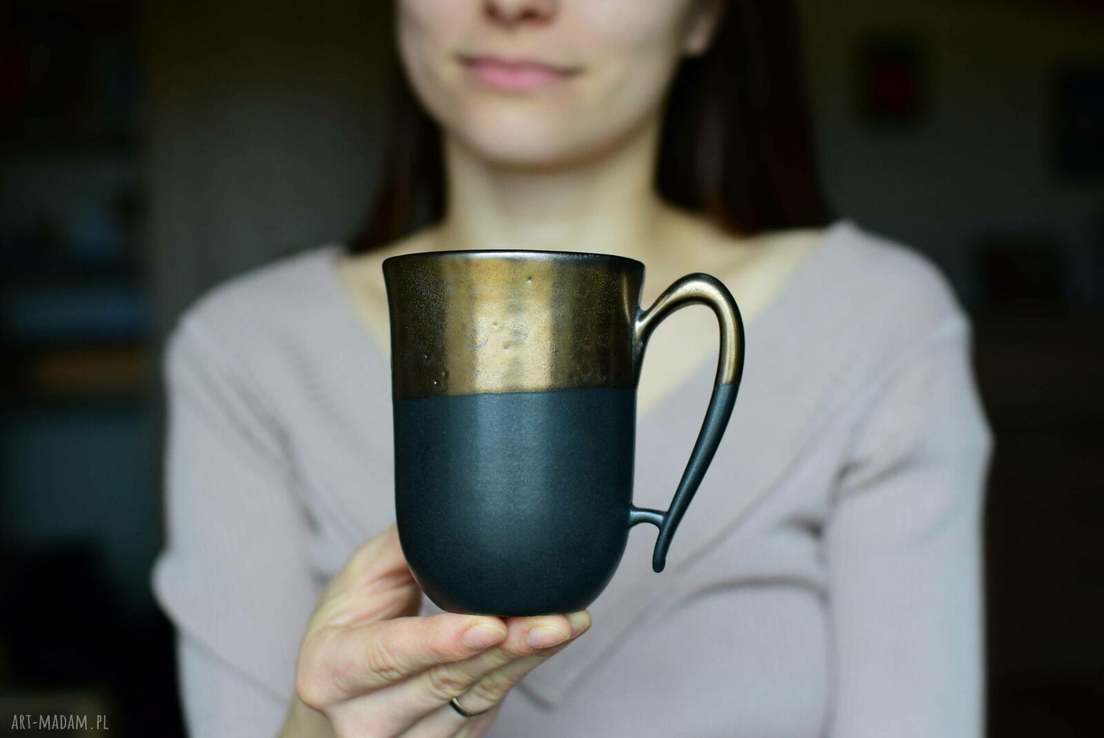 Kubek ceramiczny dla taty Czarno-Złoty 325 ml