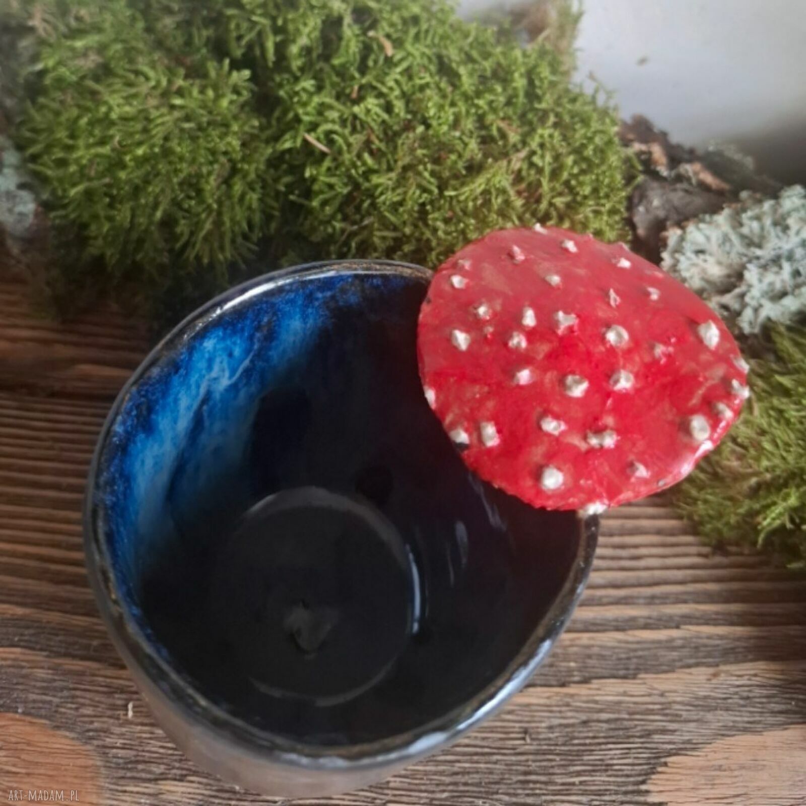 Kubek ceramiczny Muchomor - prezent dla grzybiarza ręcznie lepiony