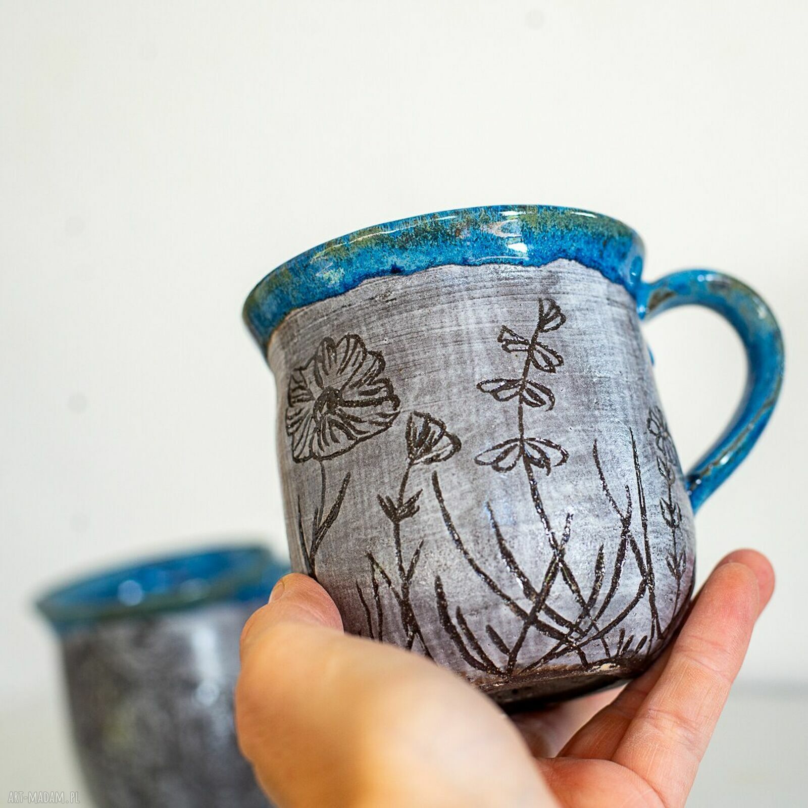 Ręcznie robiony kubek ceramiczny sgraffito Cowgirl Warkoczyk 450 ml