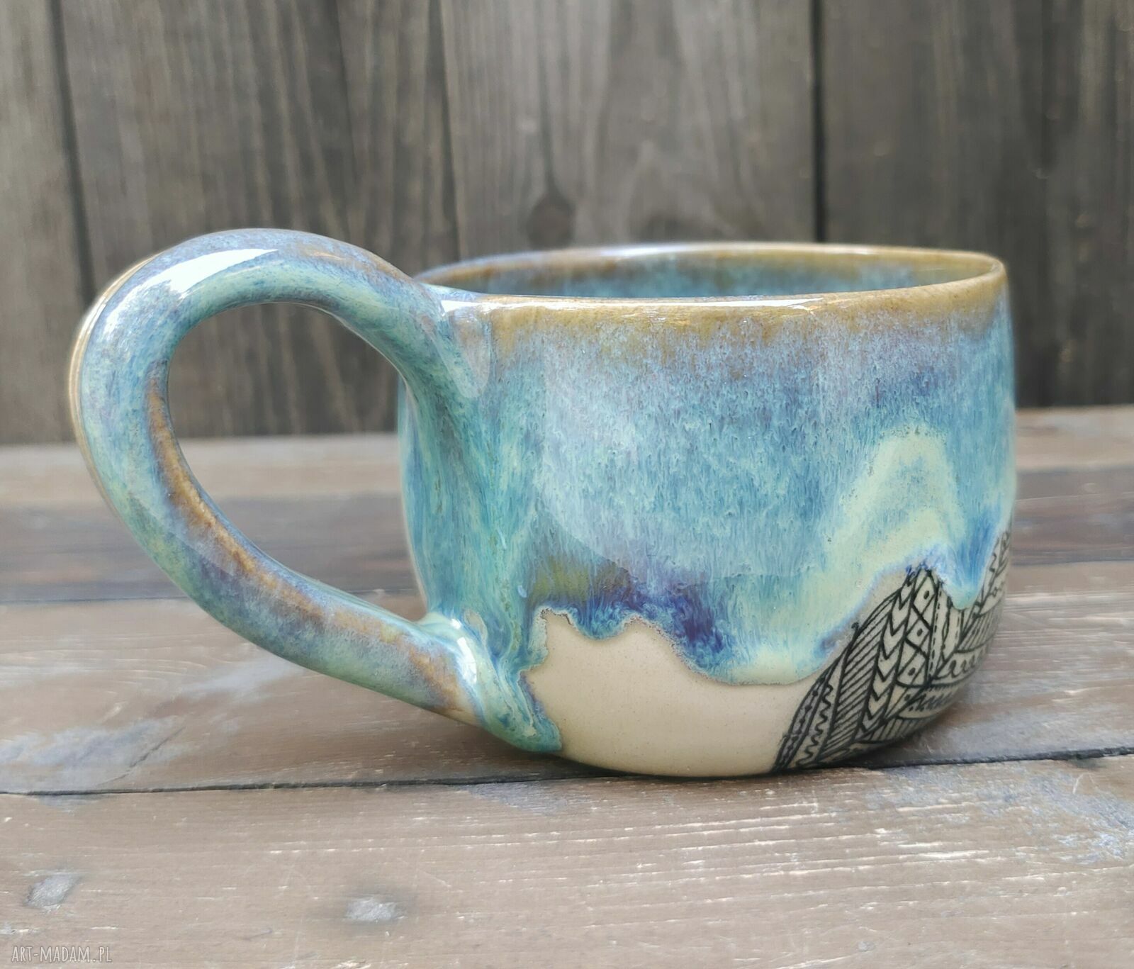 Kubek ceramiczny - konie i piórka (Shiraja)