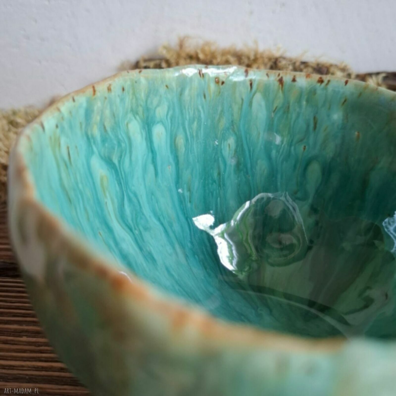 Kubek ceramiczny Grzyb - ręcznie lepiony z turkusowym szkliwem, 400 ml
