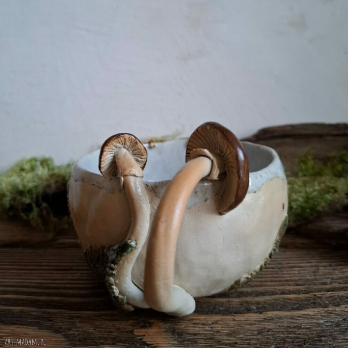 Kubek ceramiczny Leśny - paprocie, grzyby i jaszczurka (ręcznie lepiony, 280 ml)