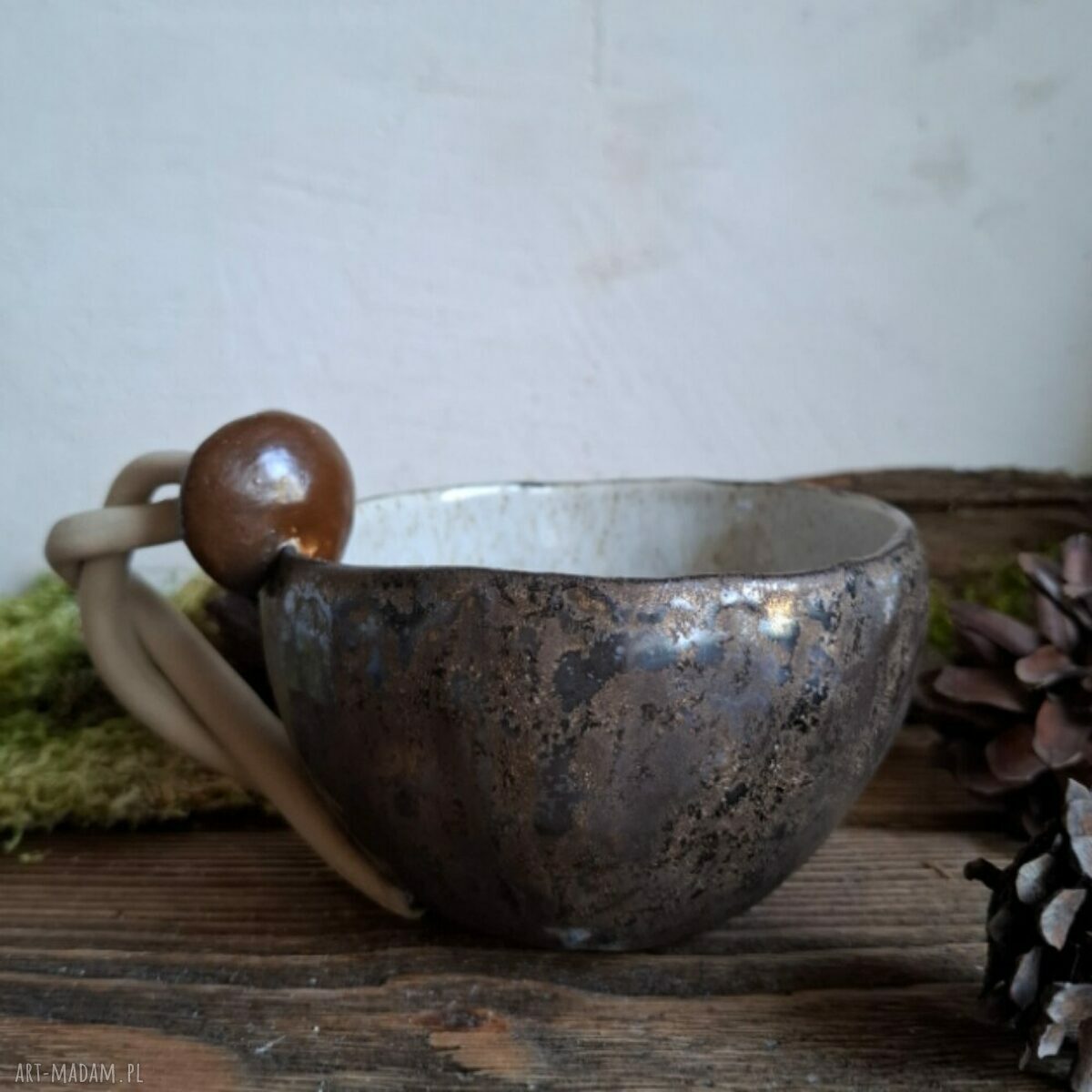 Kubek ceramiczny z grzybami - Grzyby dwa, ręcznie lepiony