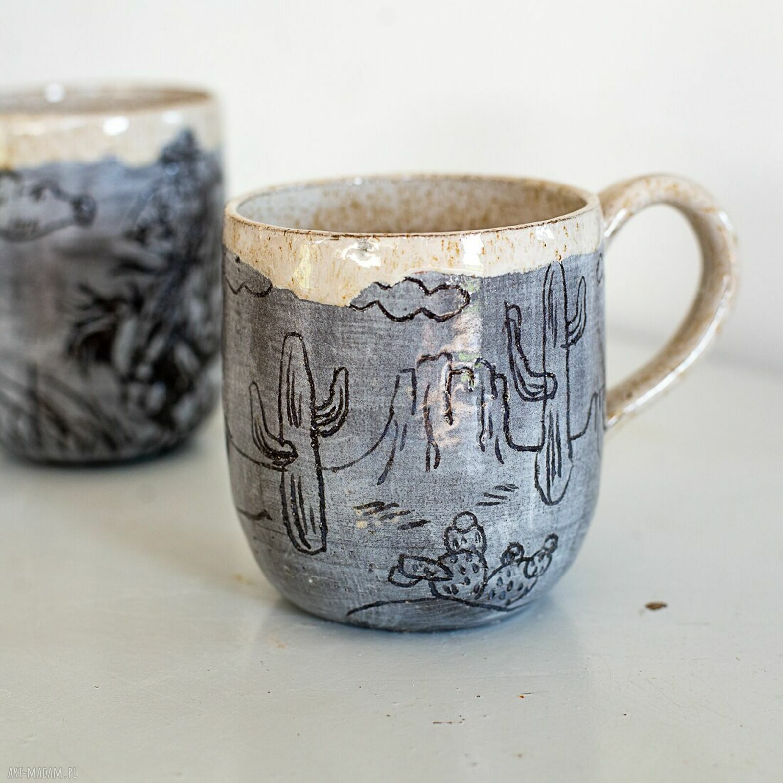 Kubek ceramiczny sgraffito Cowboy Lasso - ręcznie robiony, ok. 480 ml