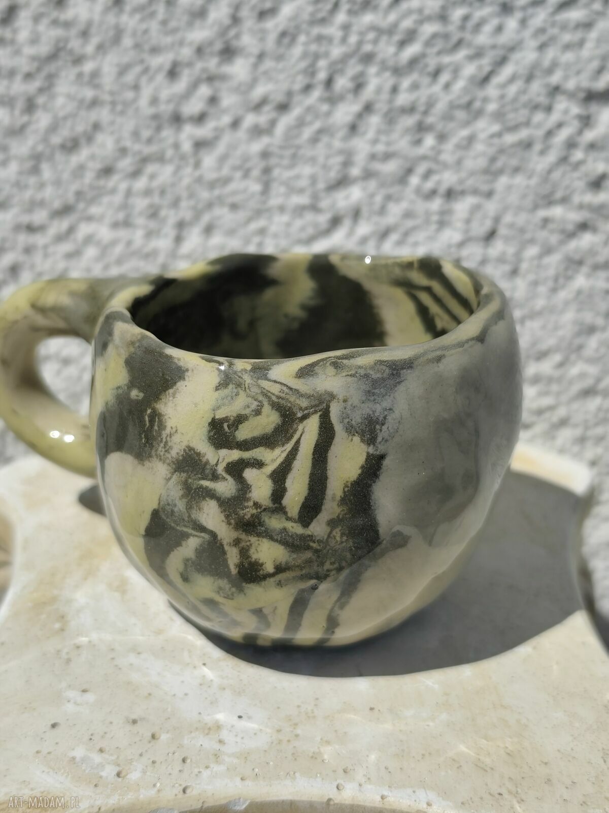 Kubek ceramiczny 4 szt - ręcznie lepione filiżanki z talerzykiem