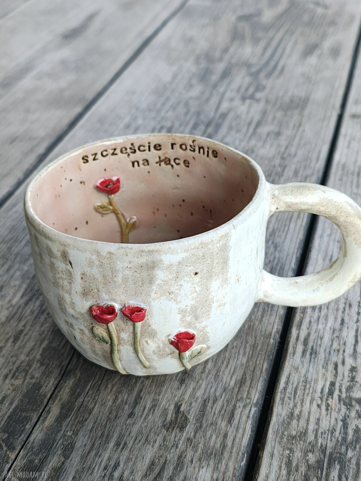 Kubek ceramiczny z kwiatami handmade 350 ml