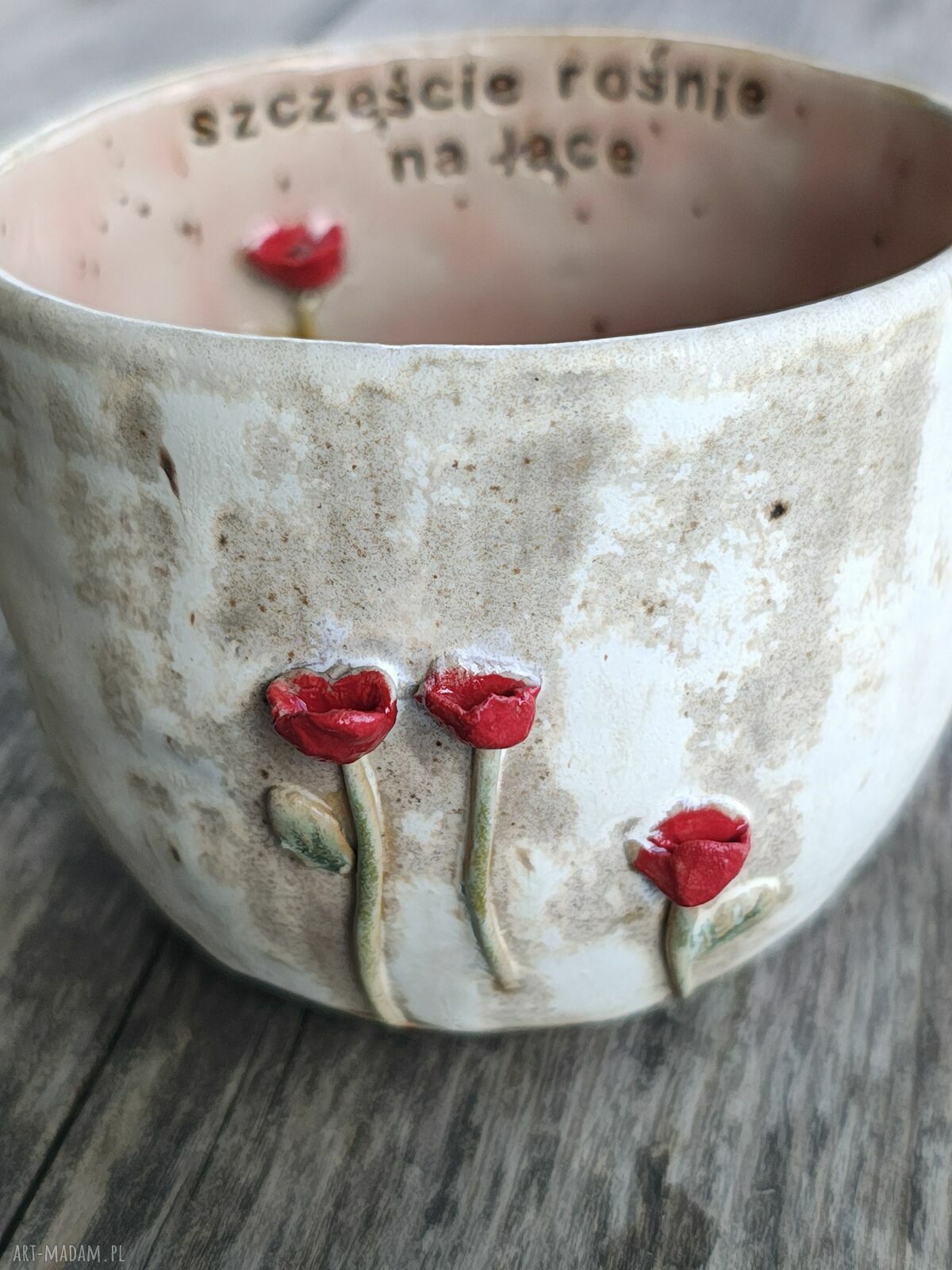 Kubek ceramiczny z kwiatami handmade 350 ml