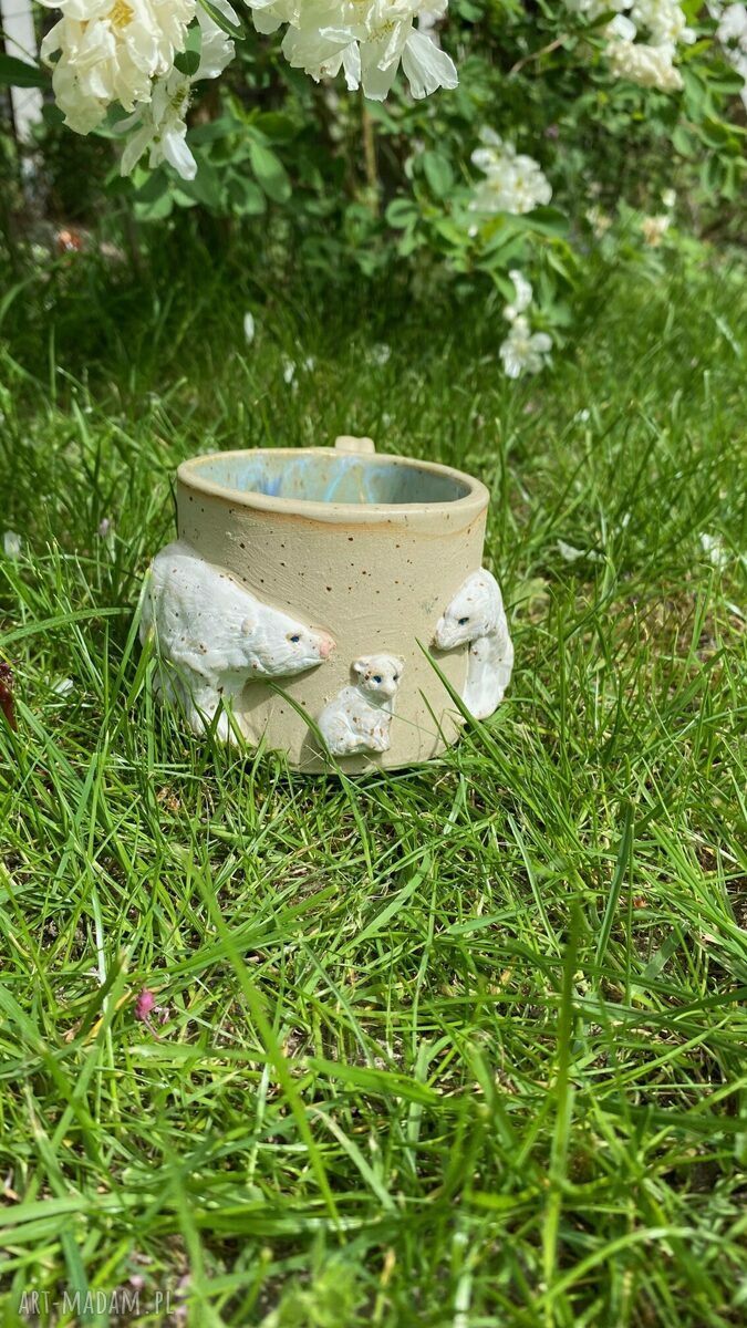 Kubek ceramiczny Misiowa rodzinka z białymi misiami - rękodzieło