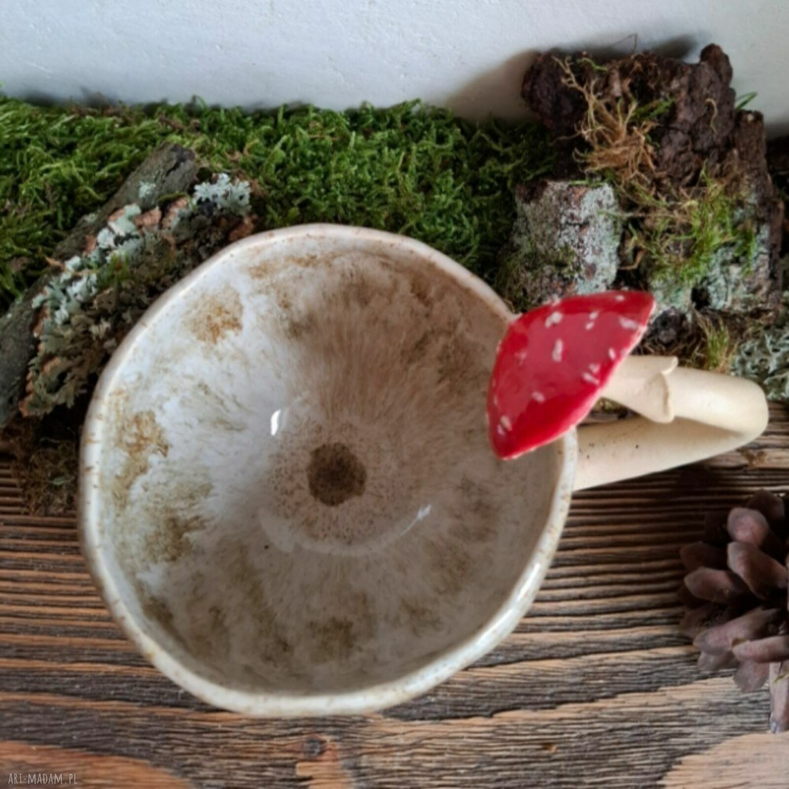 Kubek ceramiczny Muchomor (Amanita) - ręcznie lepiony, 380 ml