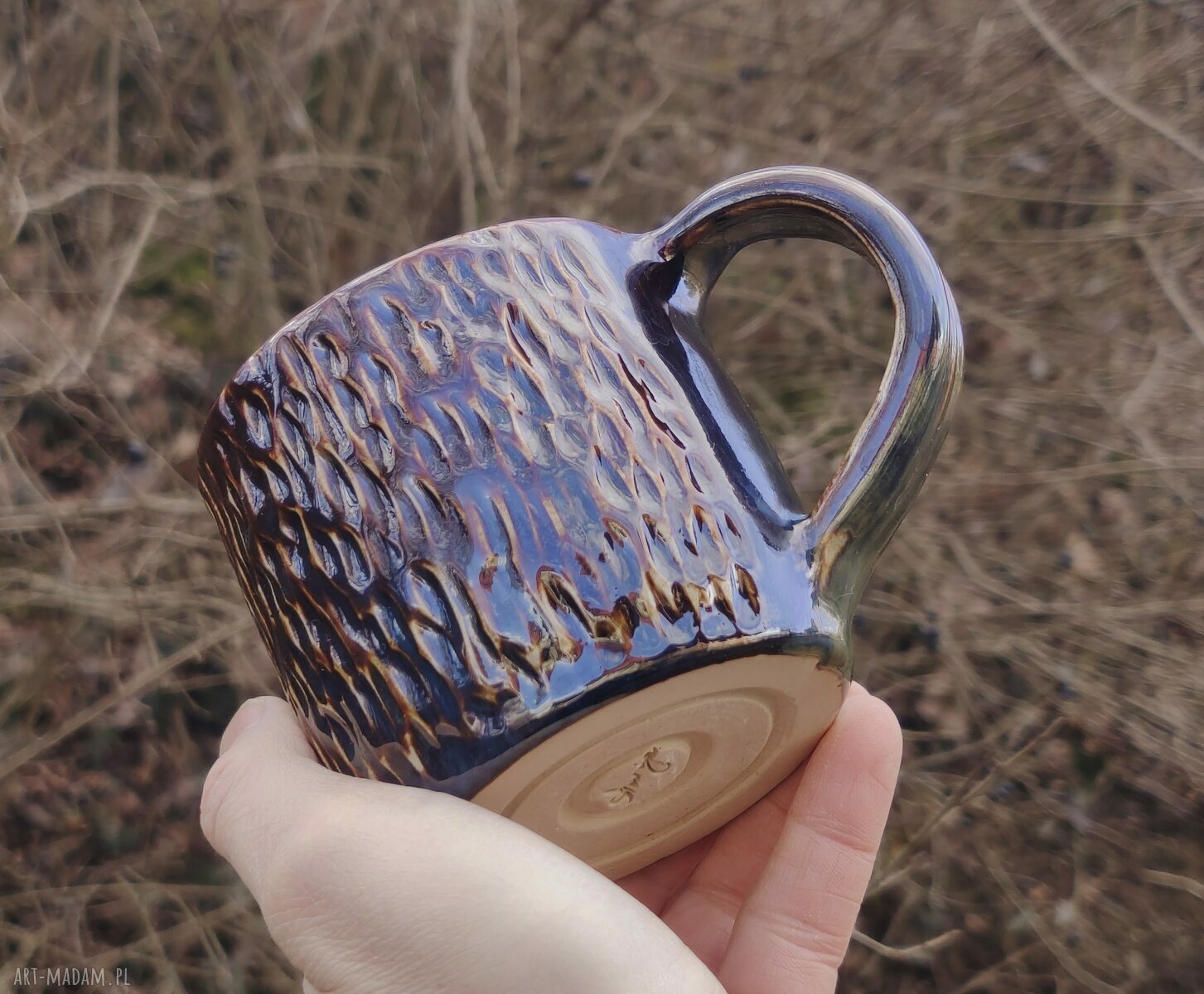 Kubek ceramiczny c836 z kamionki - ręcznie rzeźbiona ceramika na prezent