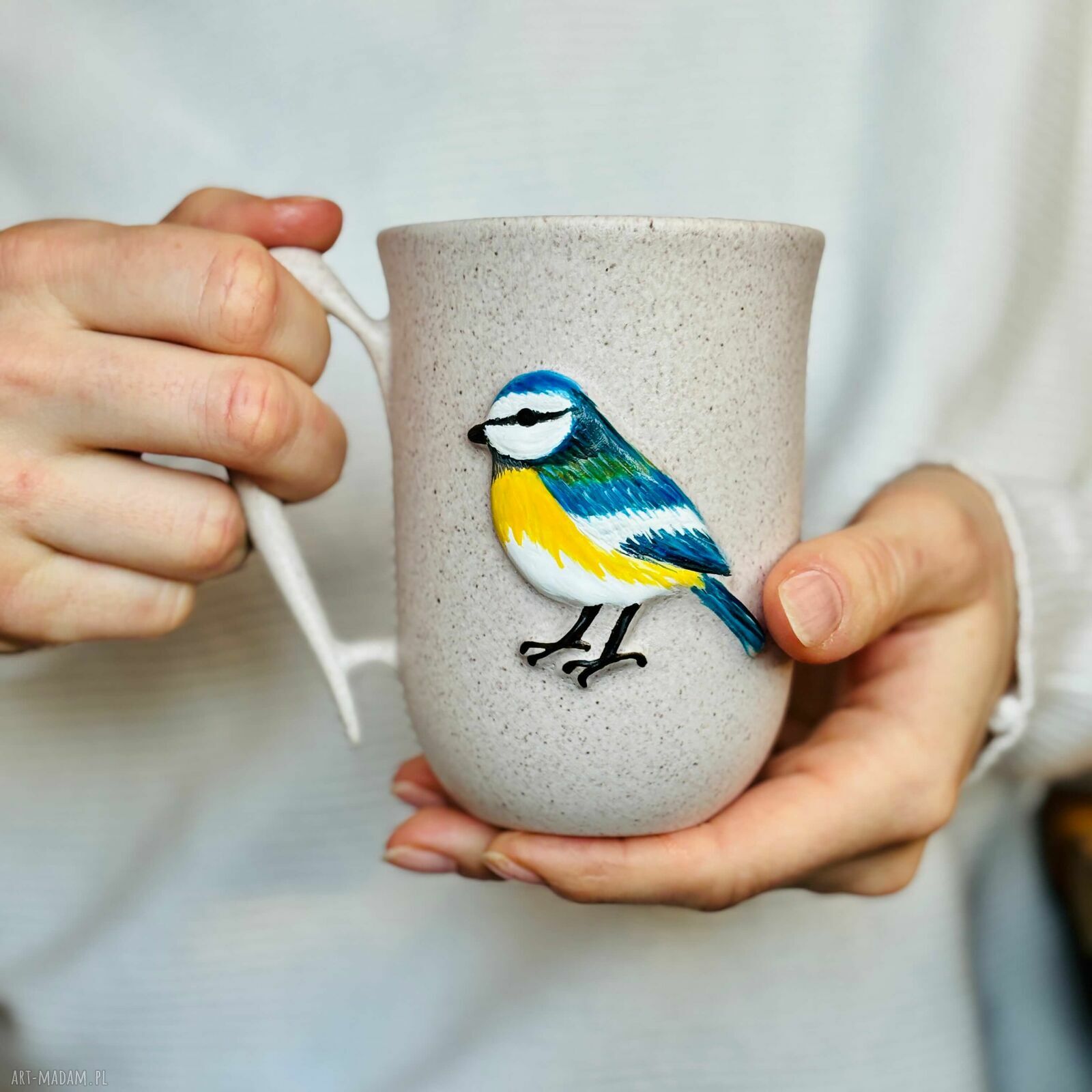 Kubek ceramiczny z sikorką modraszką - ręcznie malowany 300 ml