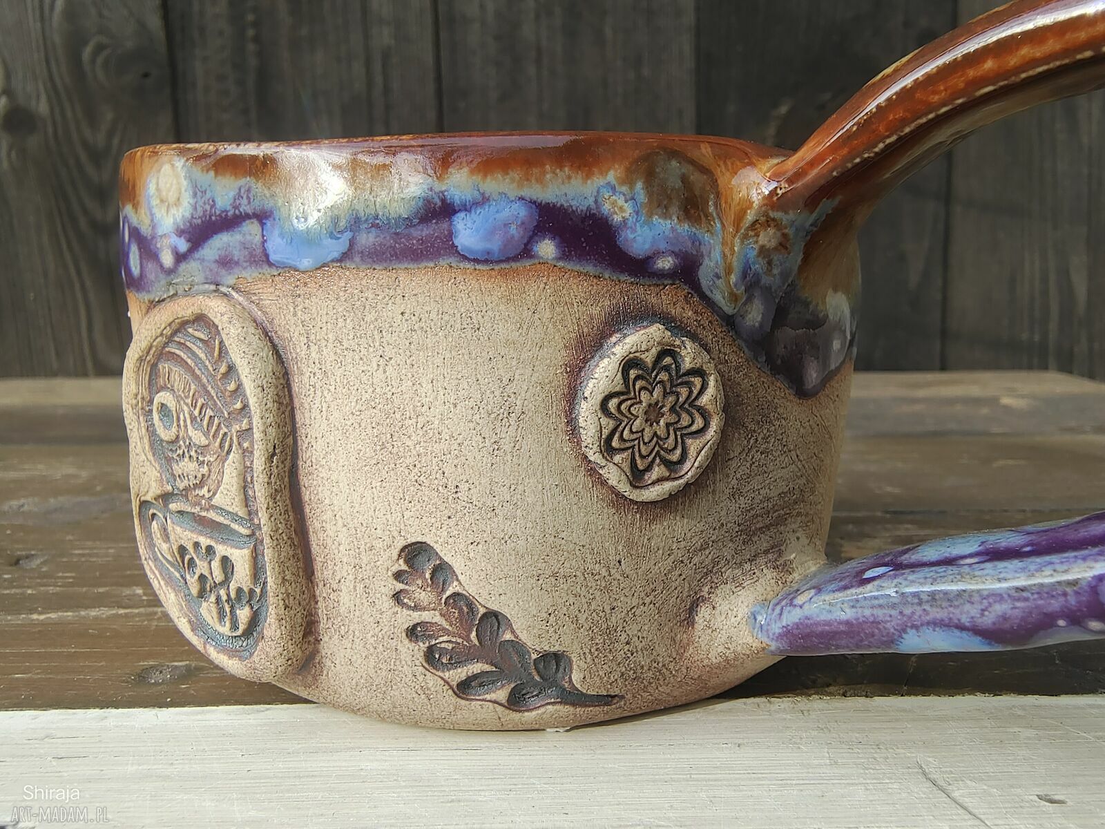 Kubek ceramiczny z sową i napisem - kamionka handmade