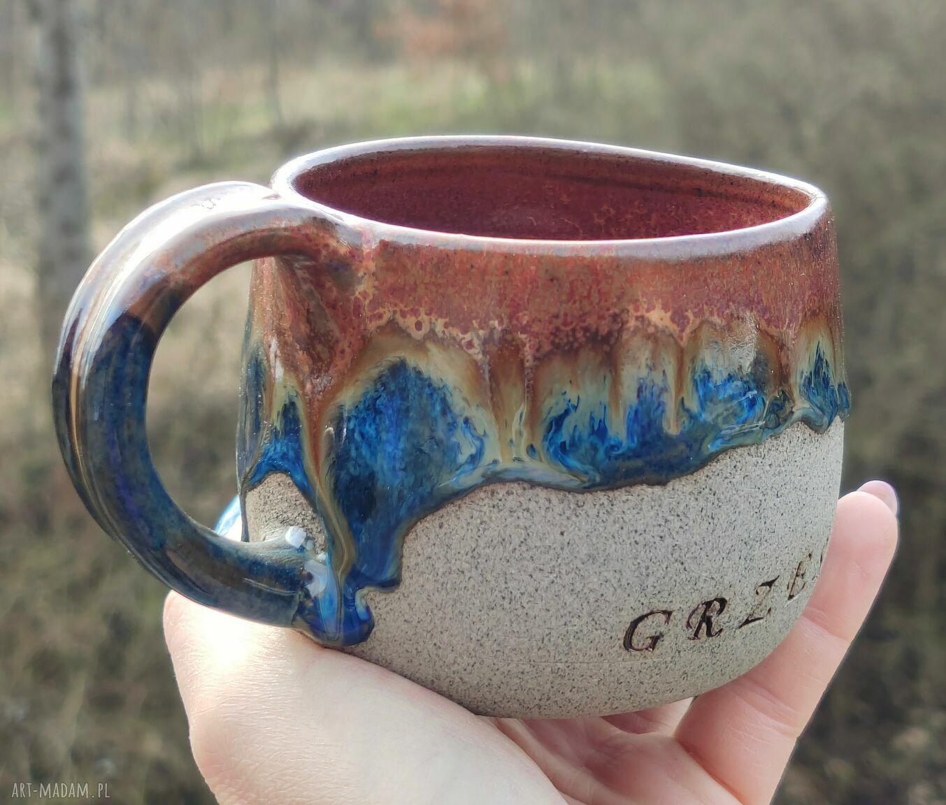 Ceramiczny kubek z imieniem Grześ - kamionka 340 ml (Shiraja)