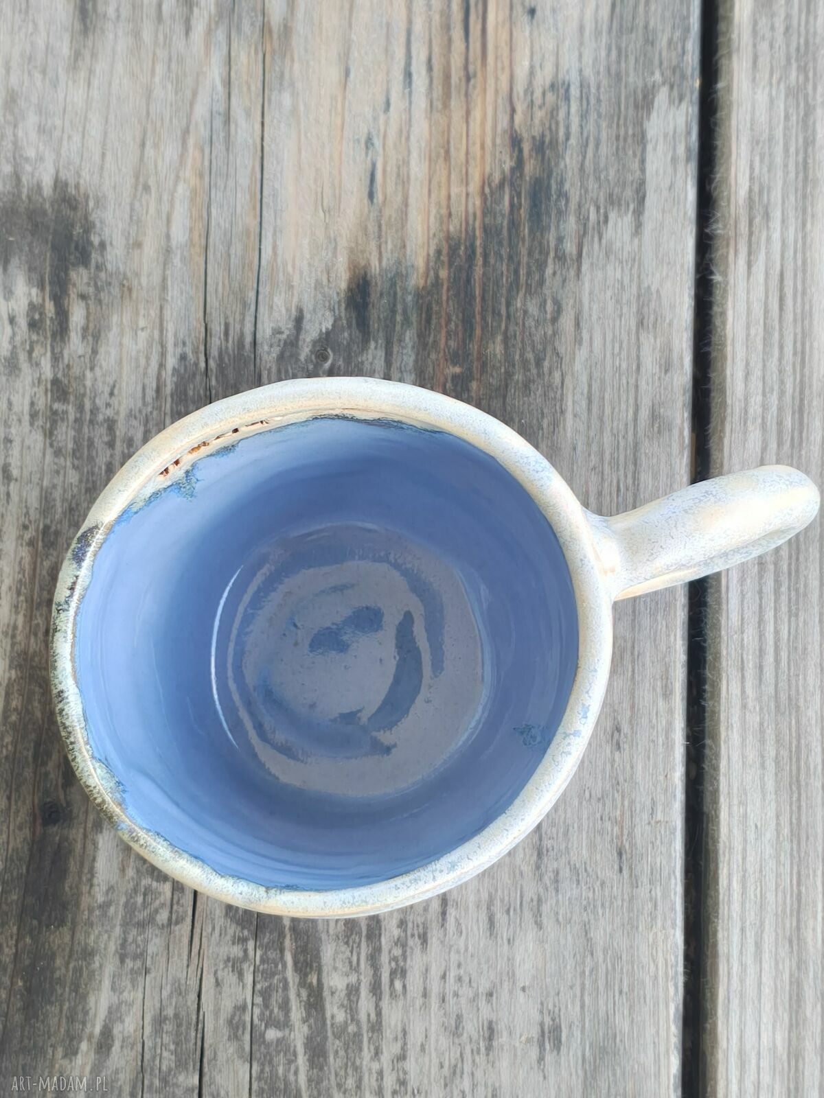 Kubek ceramiczny handmade z gliny 250 ml „wdzięczność” - błękit i beż