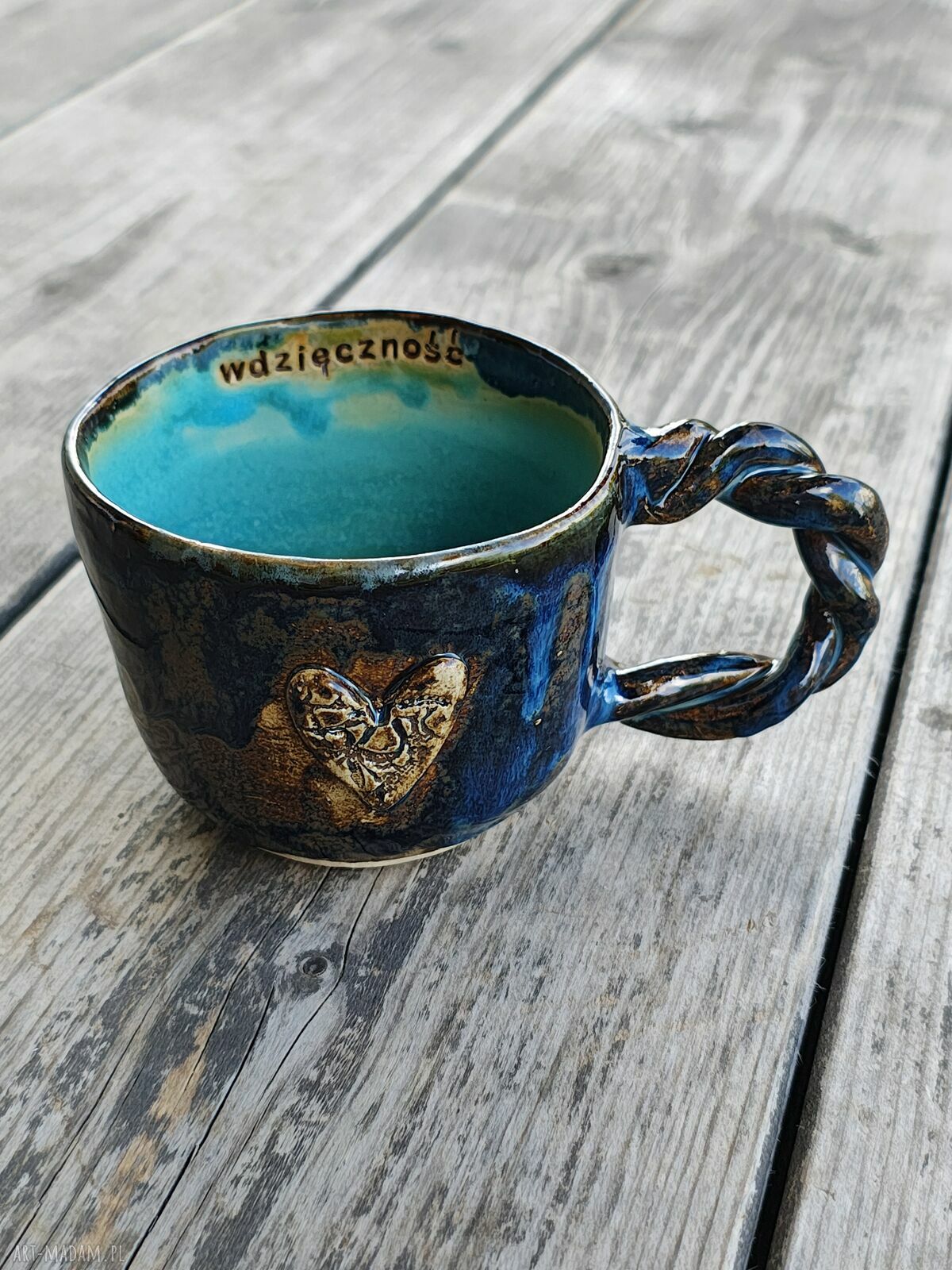 Ręcznie robiony kubek ceramiczny z napisem Wdzięczność
