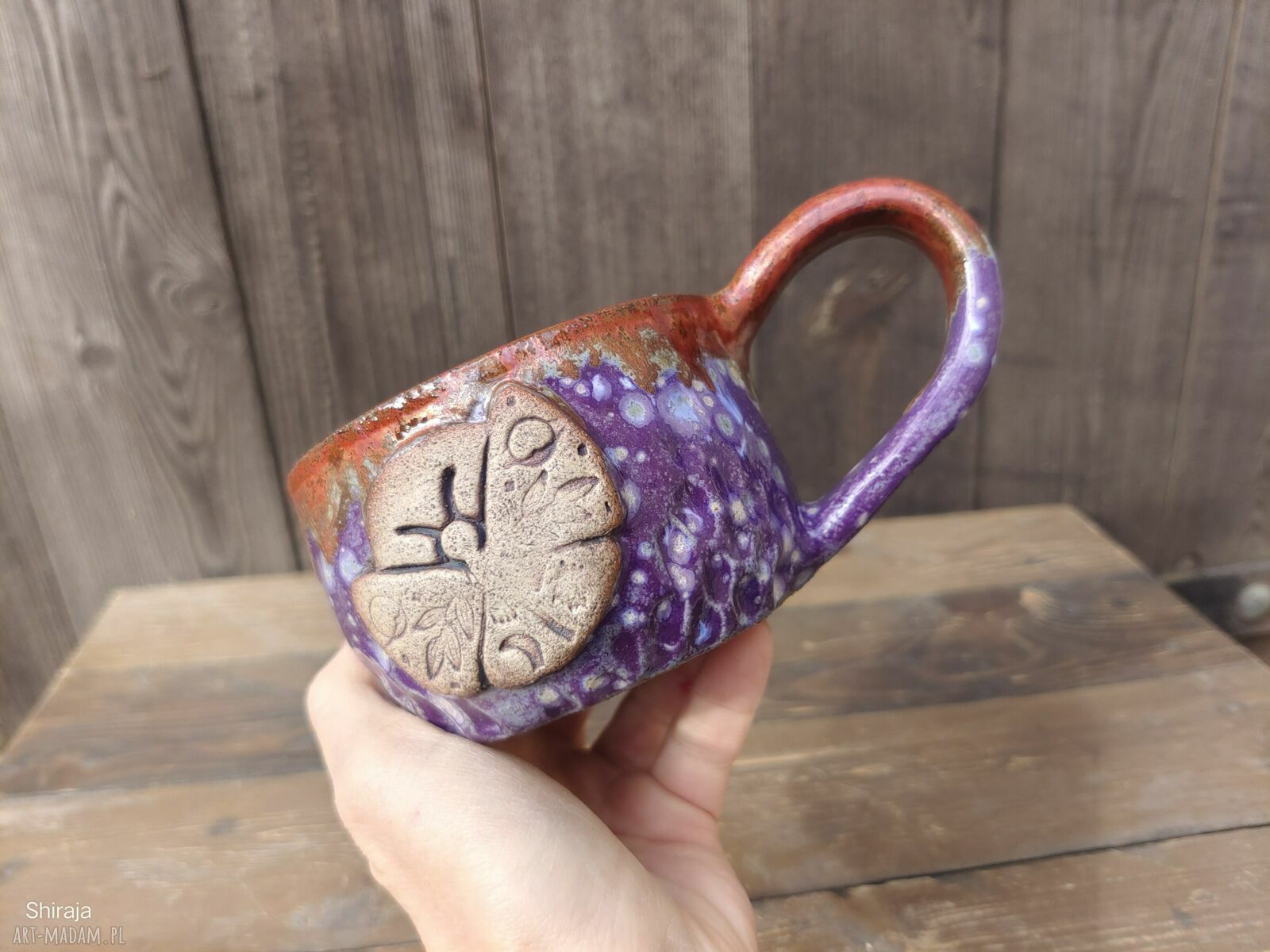 Kubek ceramiczny 'Miedziana Ćma' (C916) - kamionka 320 ml