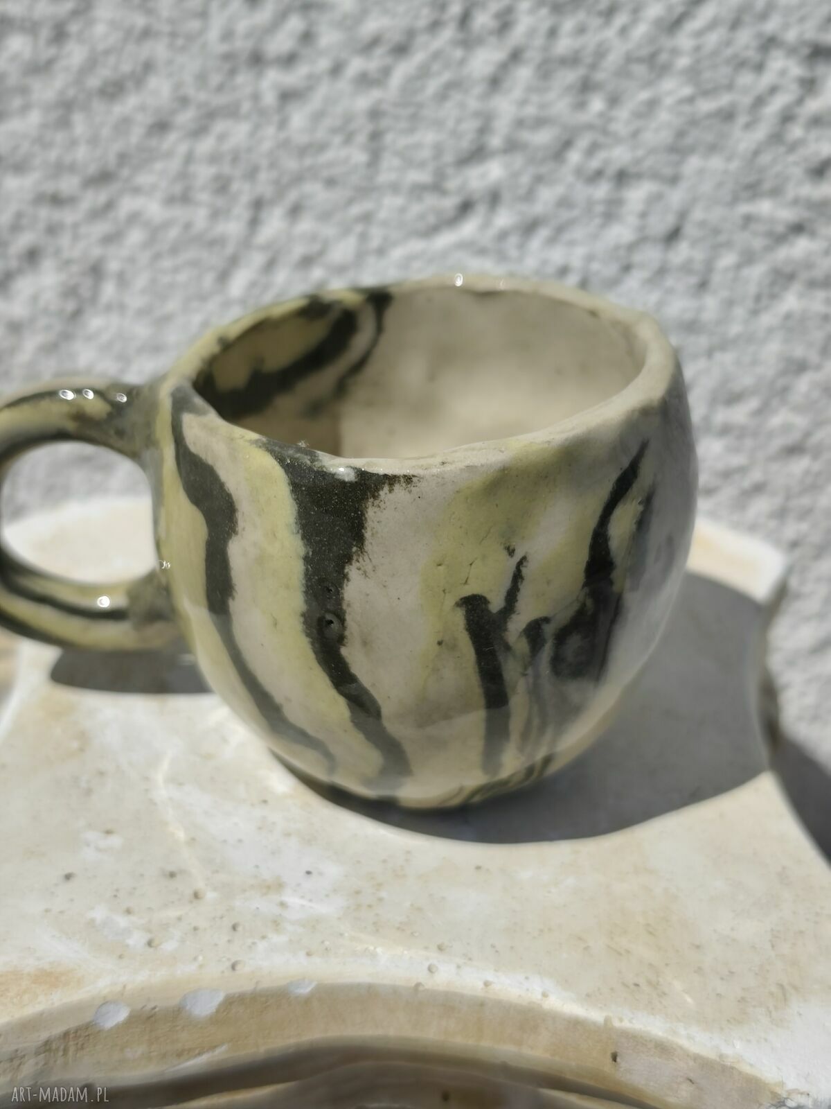 Kubek ceramiczny 4 szt - ręcznie lepione filiżanki z talerzykiem