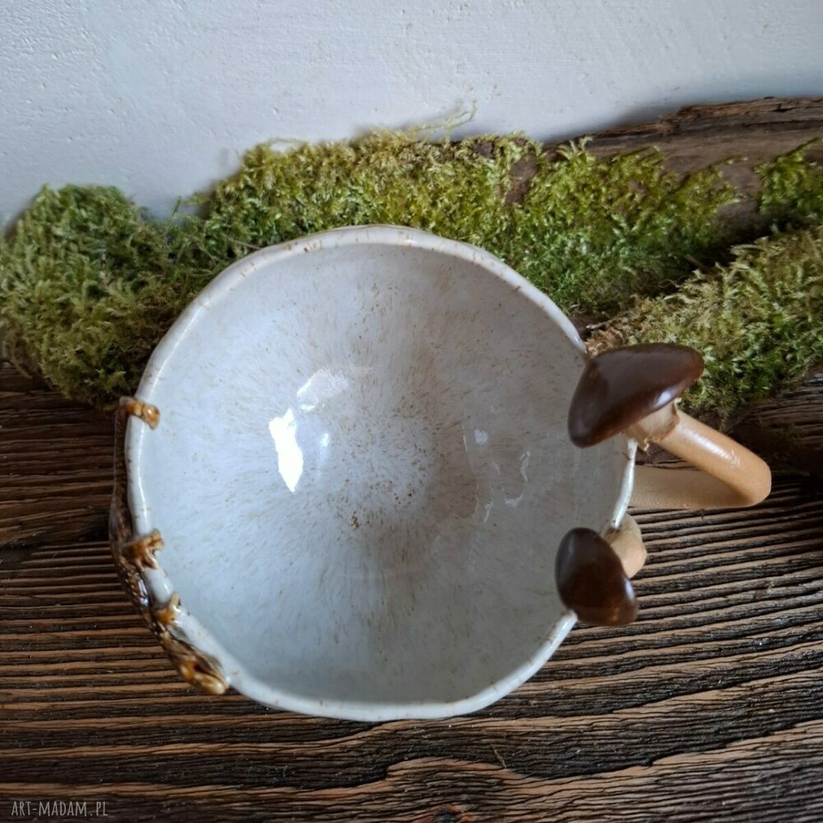 Kubek ceramiczny Leśny - paprocie, grzyby i jaszczurka (ręcznie lepiony, 280 ml)