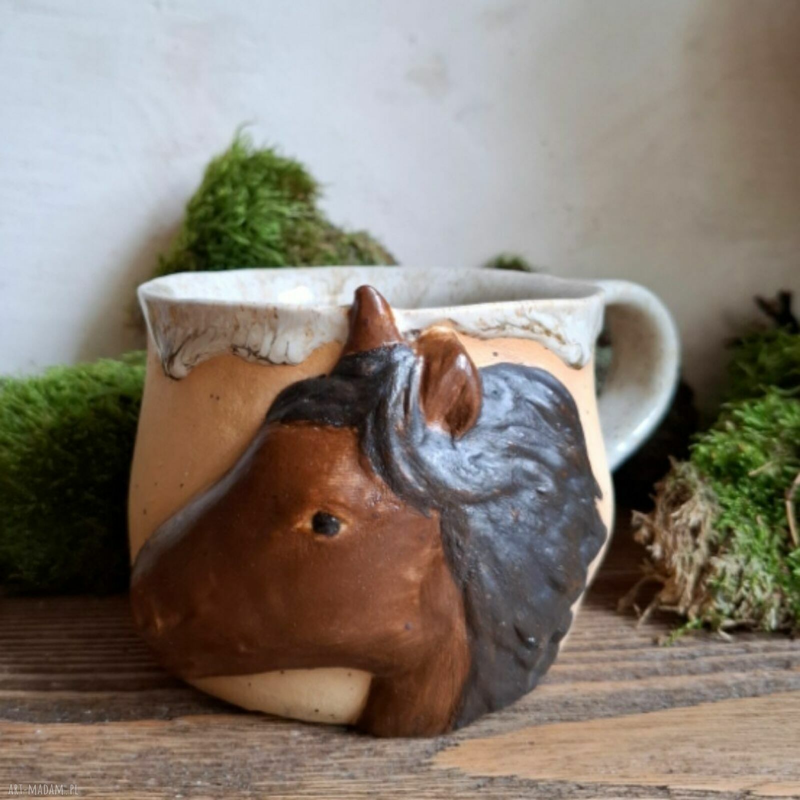 Kubek ceramiczny Koń - ręcznie lepiony prezent dla miłośniczki koni