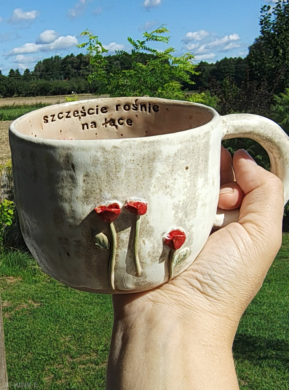 Kubek ceramiczny z kwiatami handmade 350 ml