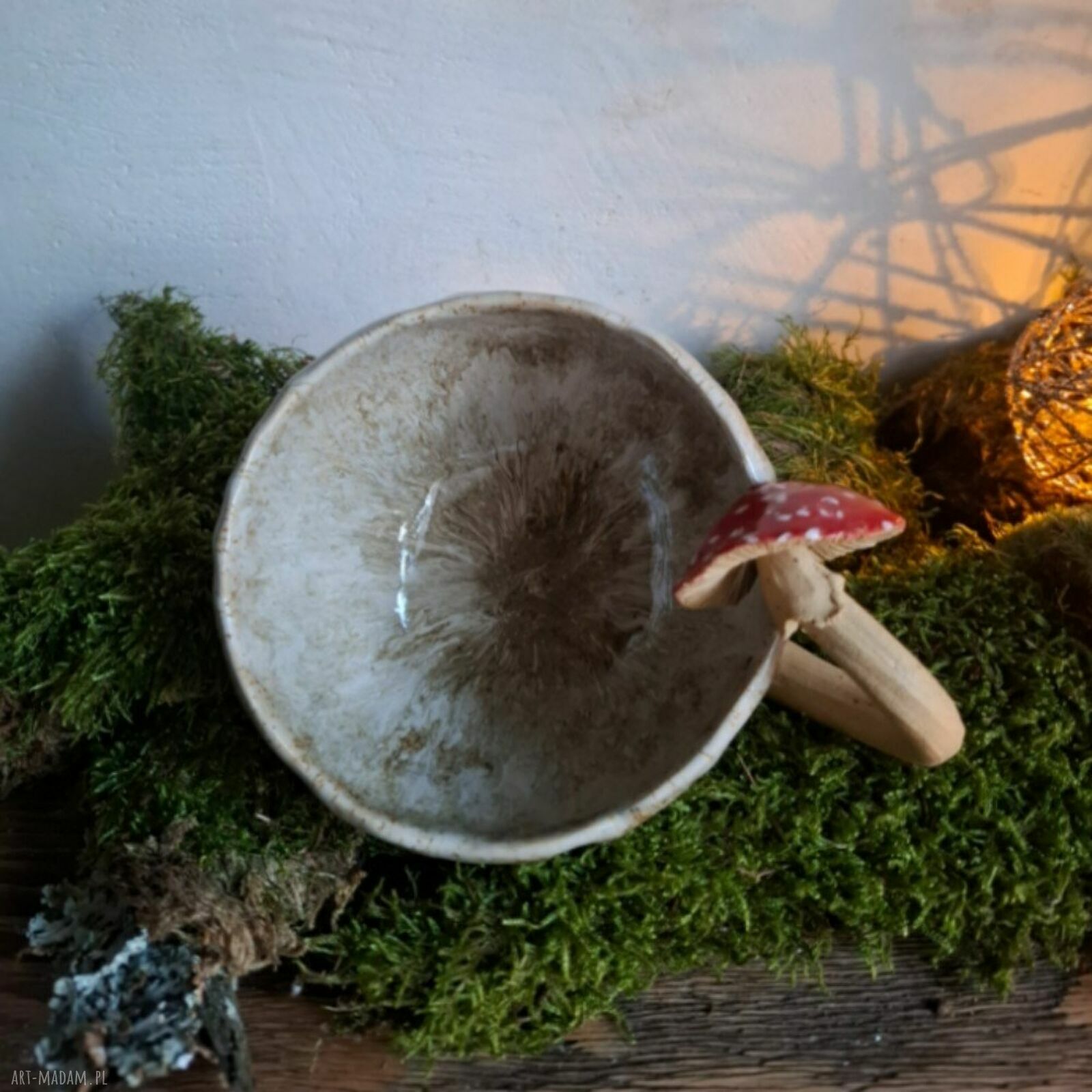 Kubek ceramiczny Muchomor - ręcznie robiony prezent dla grzybiarza (330 ml)