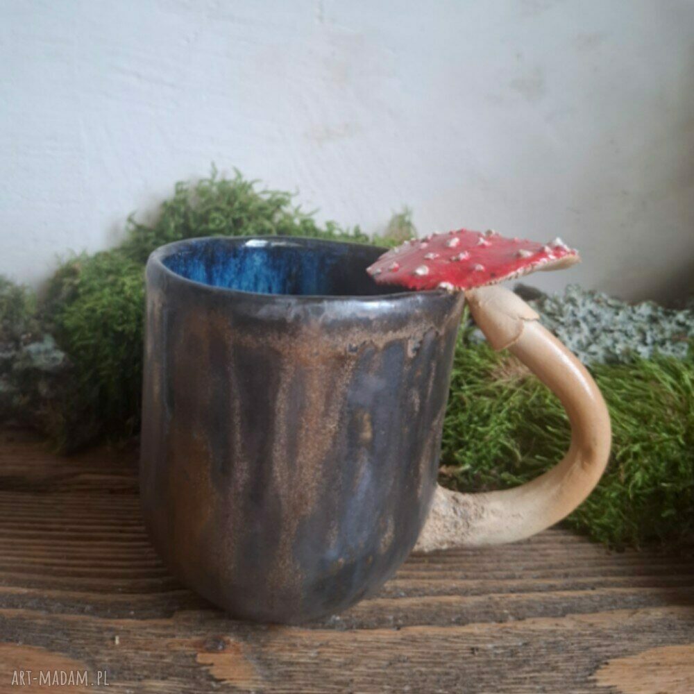 Kubek ceramiczny Muchomor - prezent dla grzybiarza (ręcznie lepiony)