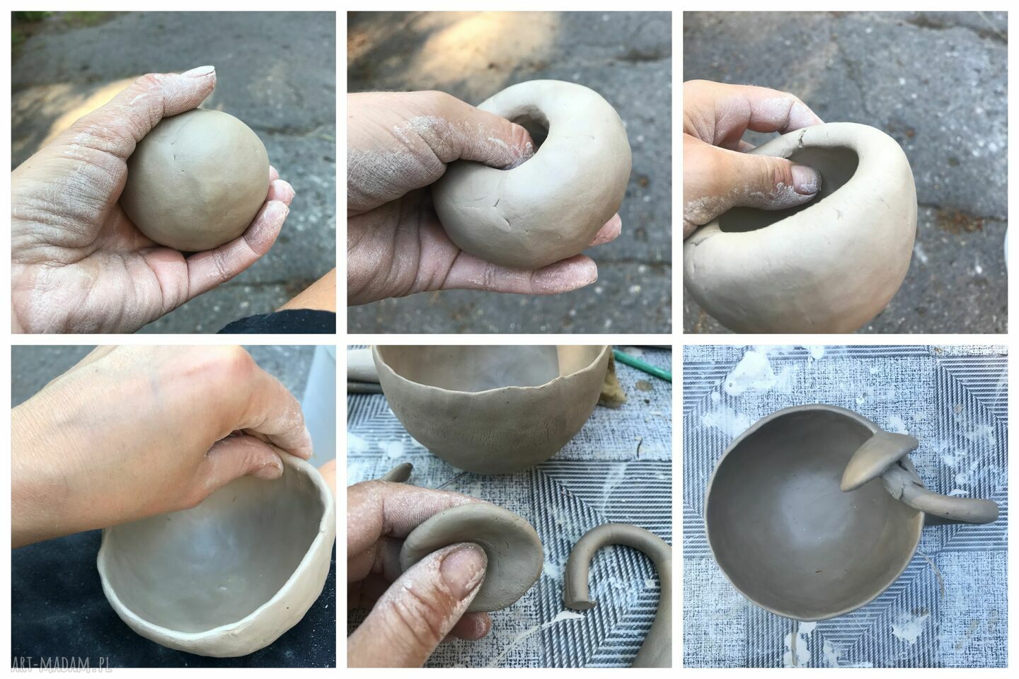 Kubek ceramiczny Leśny - paprocie, grzyby i jaszczurka (ręcznie lepiony, 280 ml)