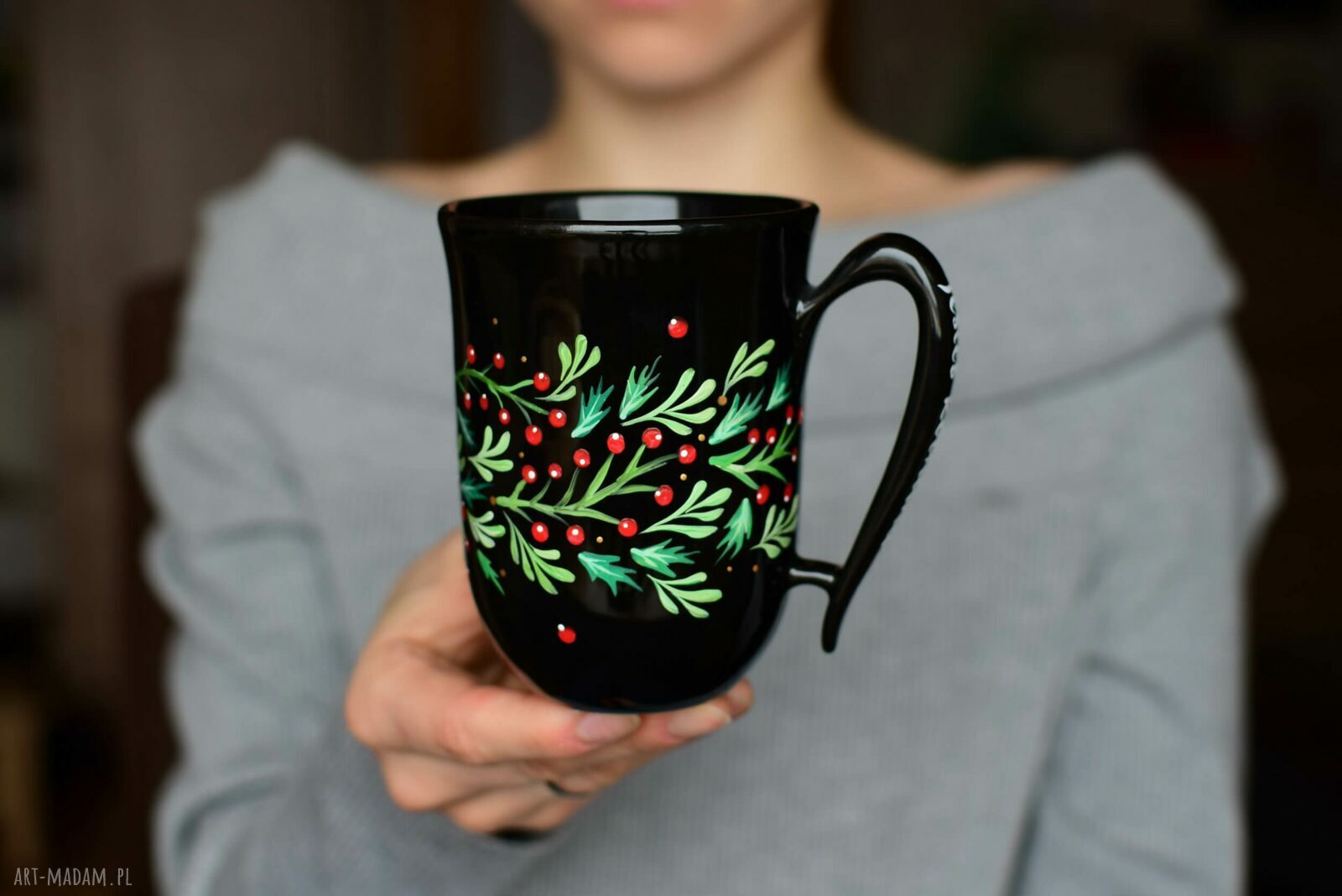 Kubek Ceramiczny Ręcznie Malowany Zimowy 300ml
