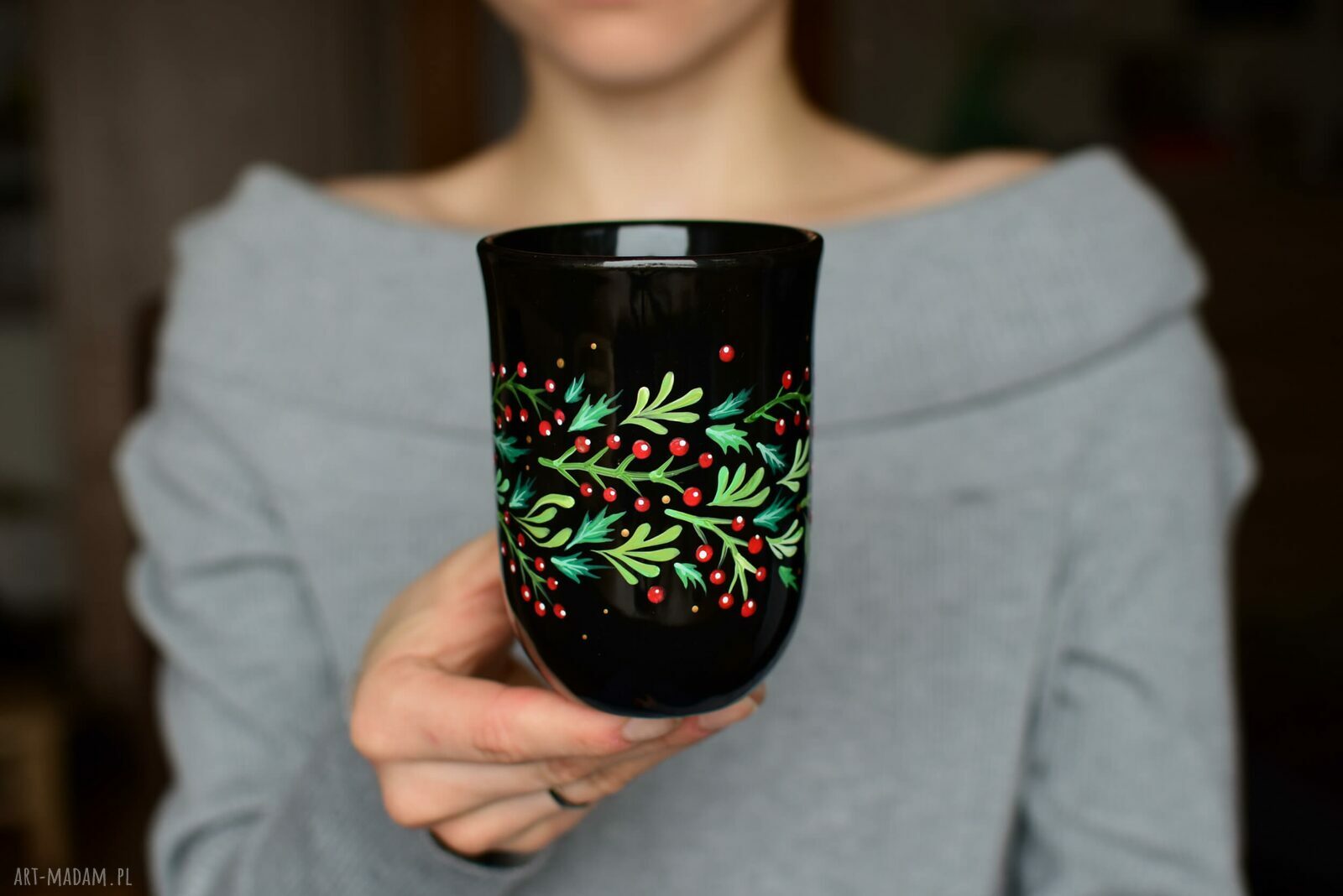 Kubek Ceramiczny Ręcznie Malowany Zimowy 300ml
