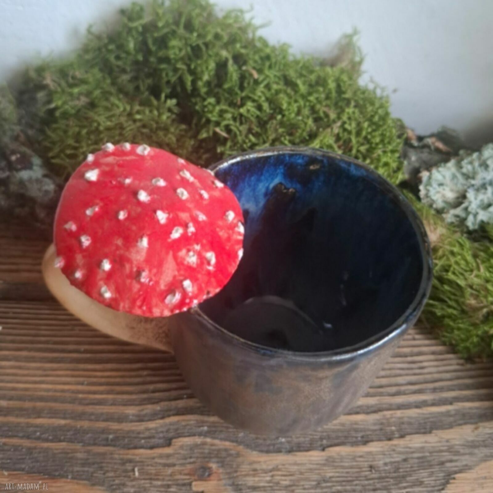 Kubek ceramiczny Muchomor - prezent dla grzybiarza (ręcznie lepiony)