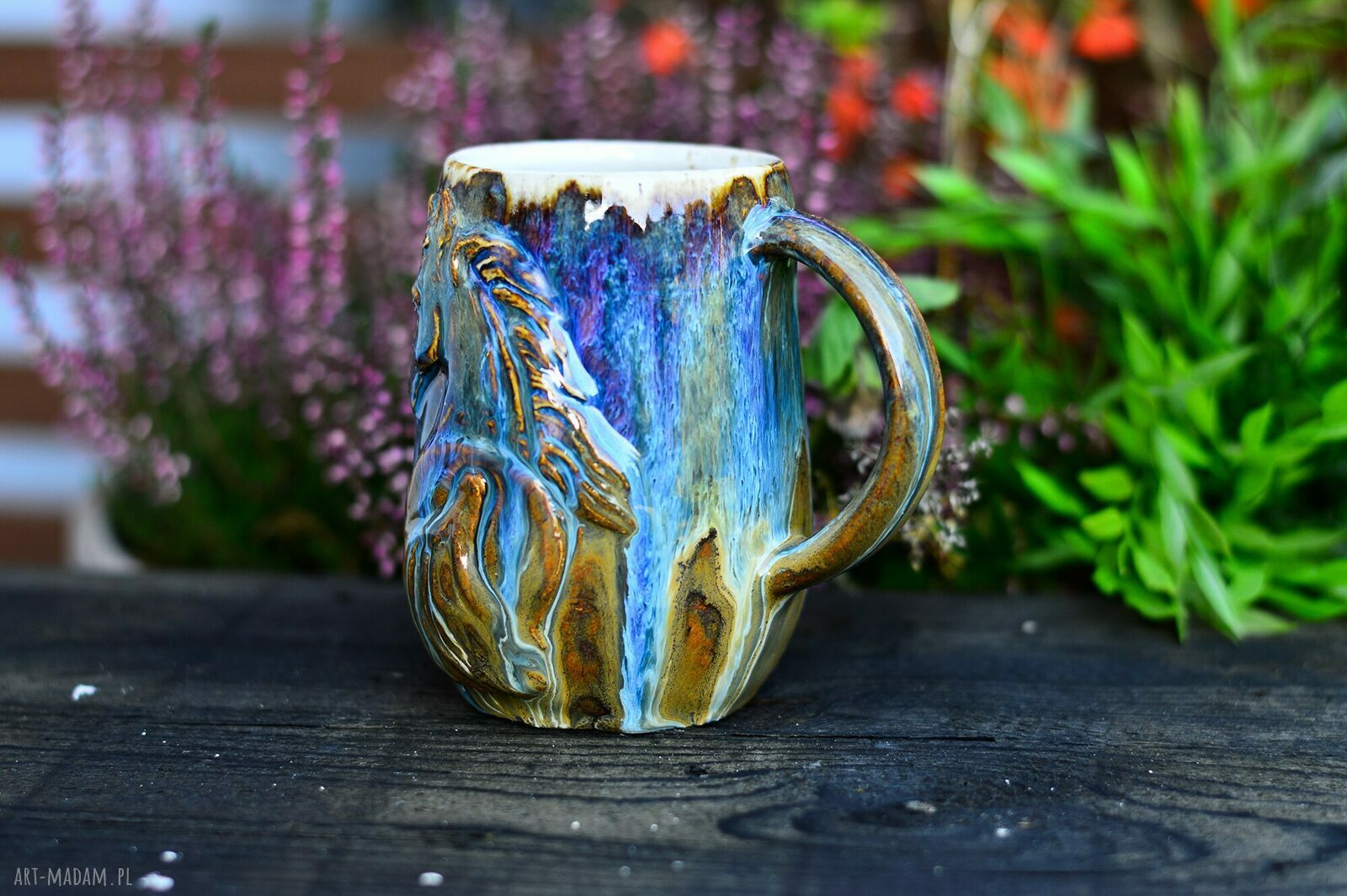 Duży ręcznie robiony kubek ceramiczny z koniem - Opal 400 ml