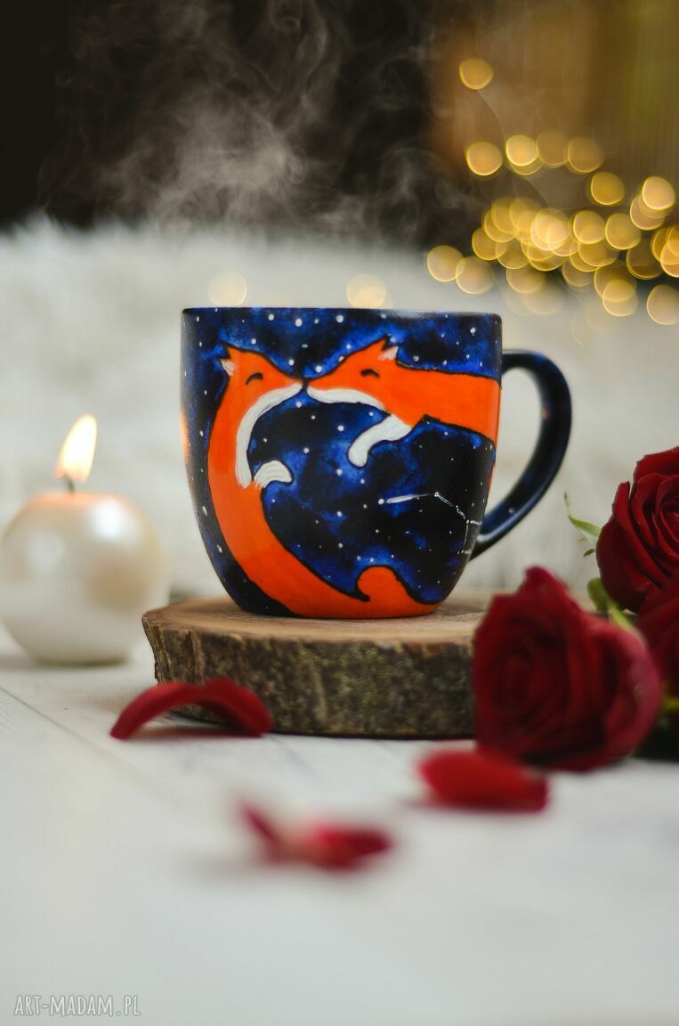 Kubek do kawy z lisami Galaxy - ręcznie malowany 300 ml