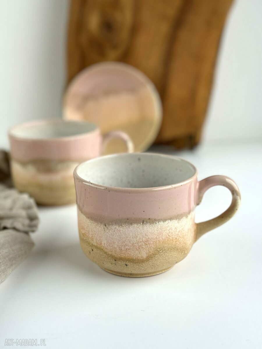 Kubek / duża filiżanka ceramiczna ręcznie robiona 350 ml - Różowe migdały