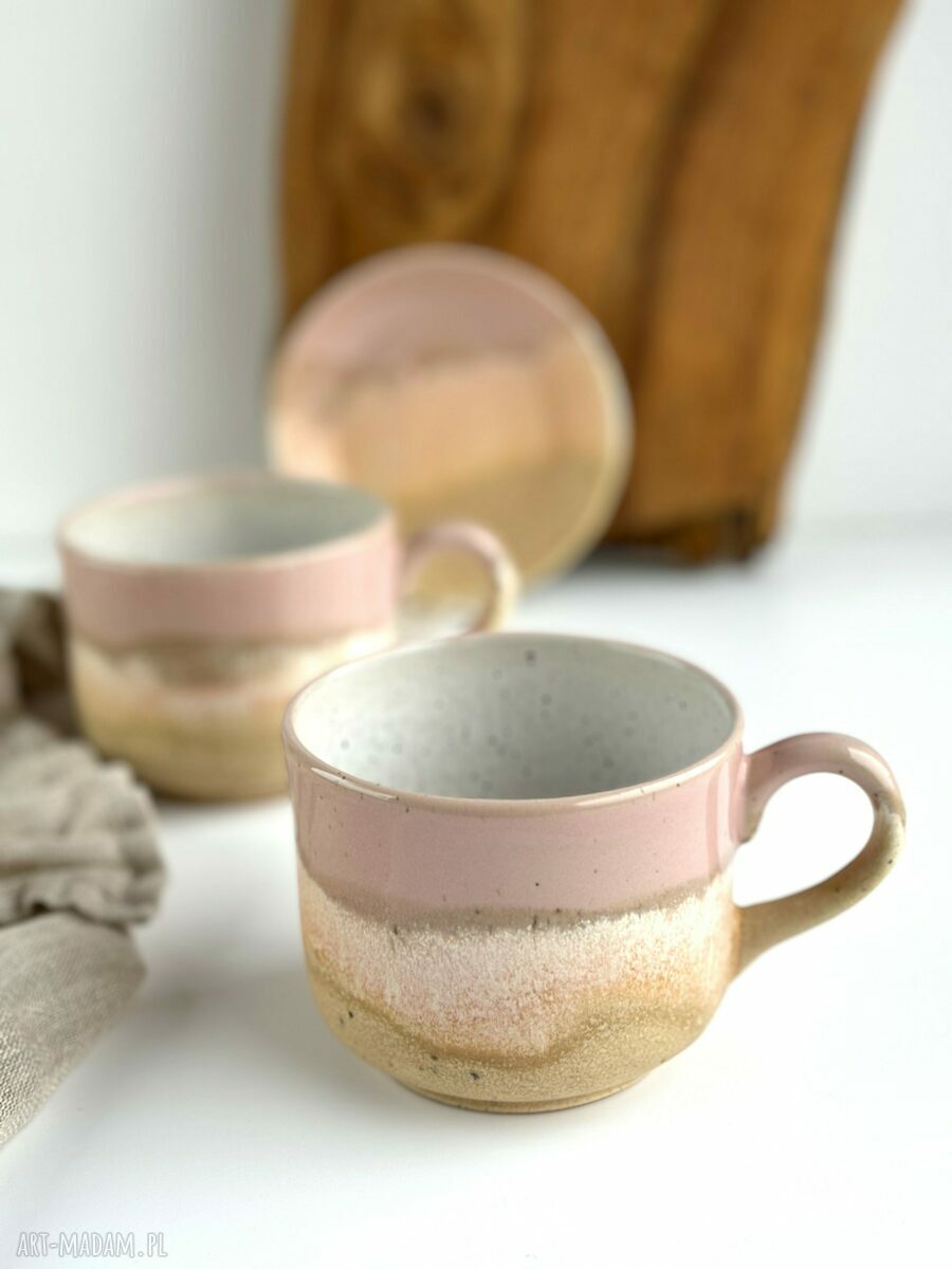 Kubek / duża filiżanka ceramiczna ręcznie robiona 350 ml - Różowe migdały