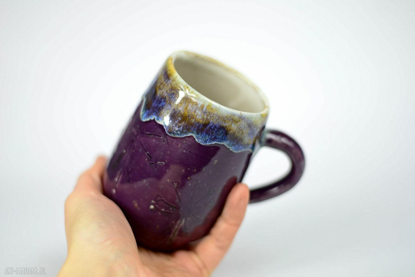 Duży kubek kamionkowy fioletowy 380 ml - rękodzieło Azul Horse