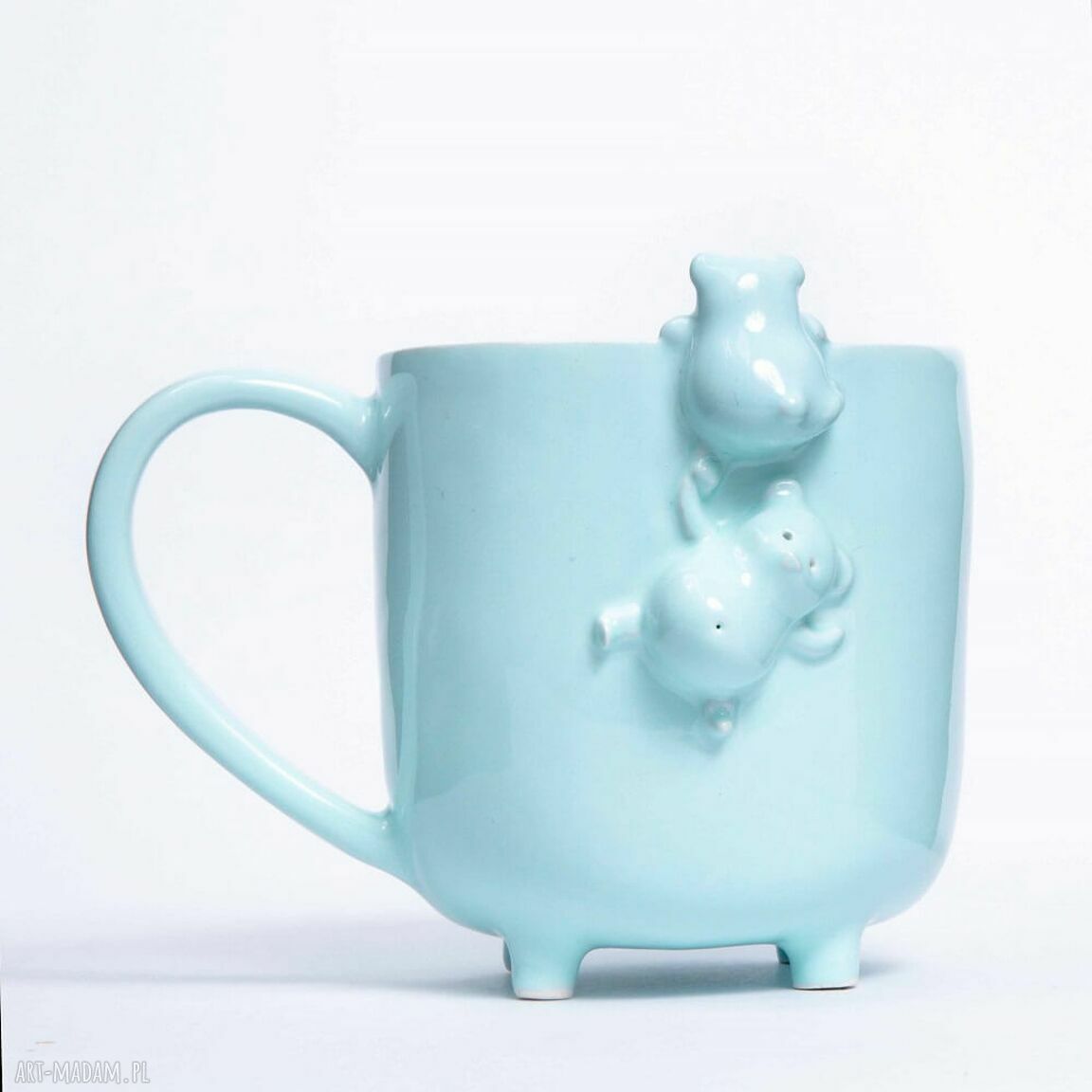 Kubek ceramiczny miętowy z dwoma misiami - 400 ml - rękodzieło Lamabo