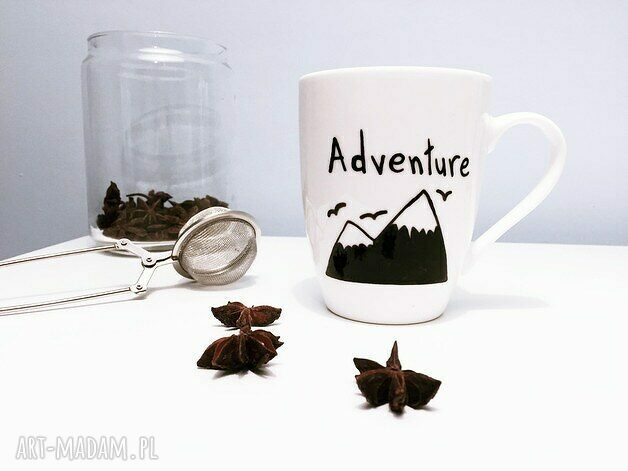 Kubek góry adventure malowany biały ręcznie ;adventure ;