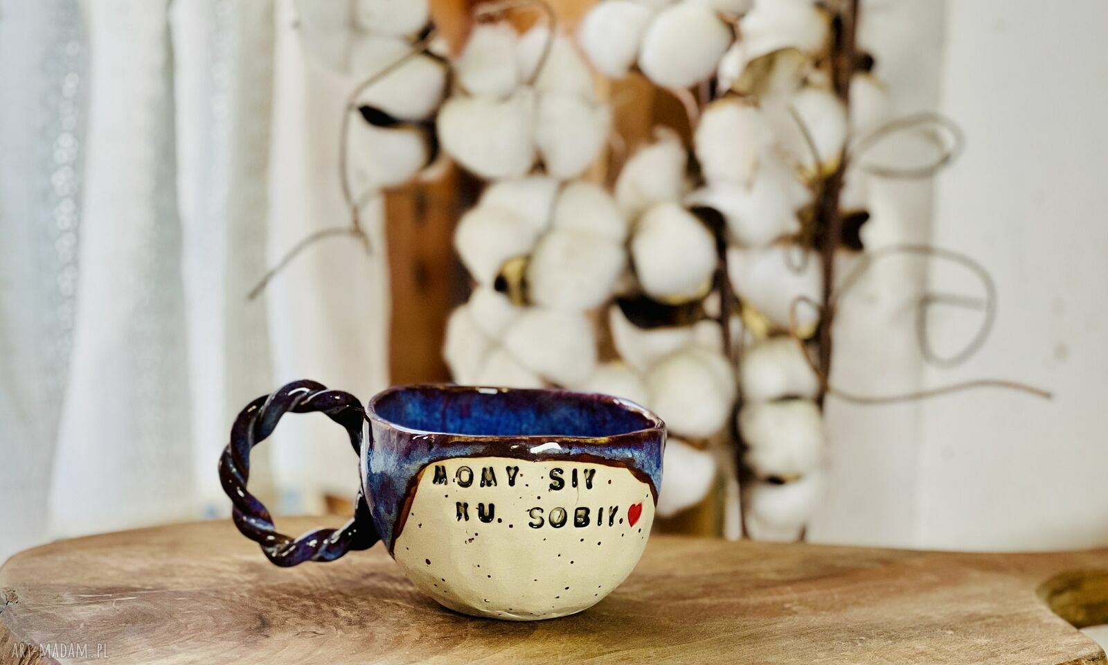 Kubek handmade „Momy siy ku sobiy” - ręcznie lepiony z Podhala 160 ml