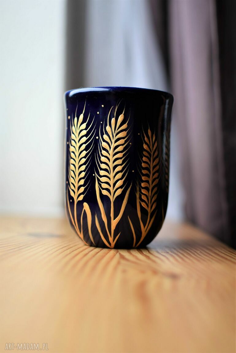 Kubek Kobaltowy Złote Kłosy Ceramiczny 300ml