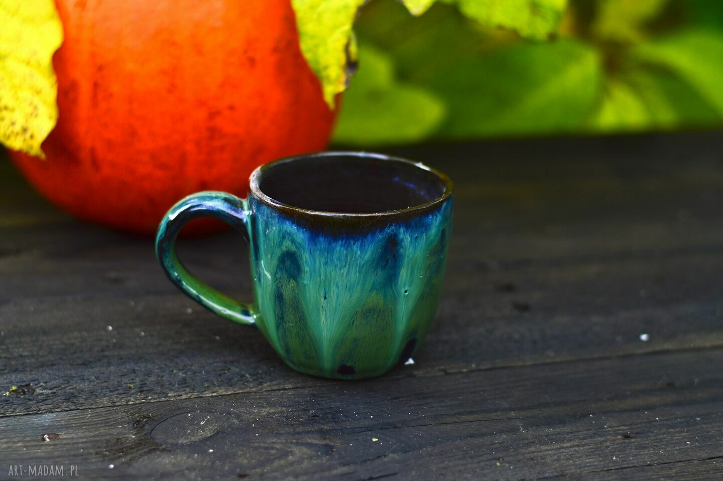Kubek ceramiczny do espresso 220 ml | black-smaragd - rękodzieło Azul Horse