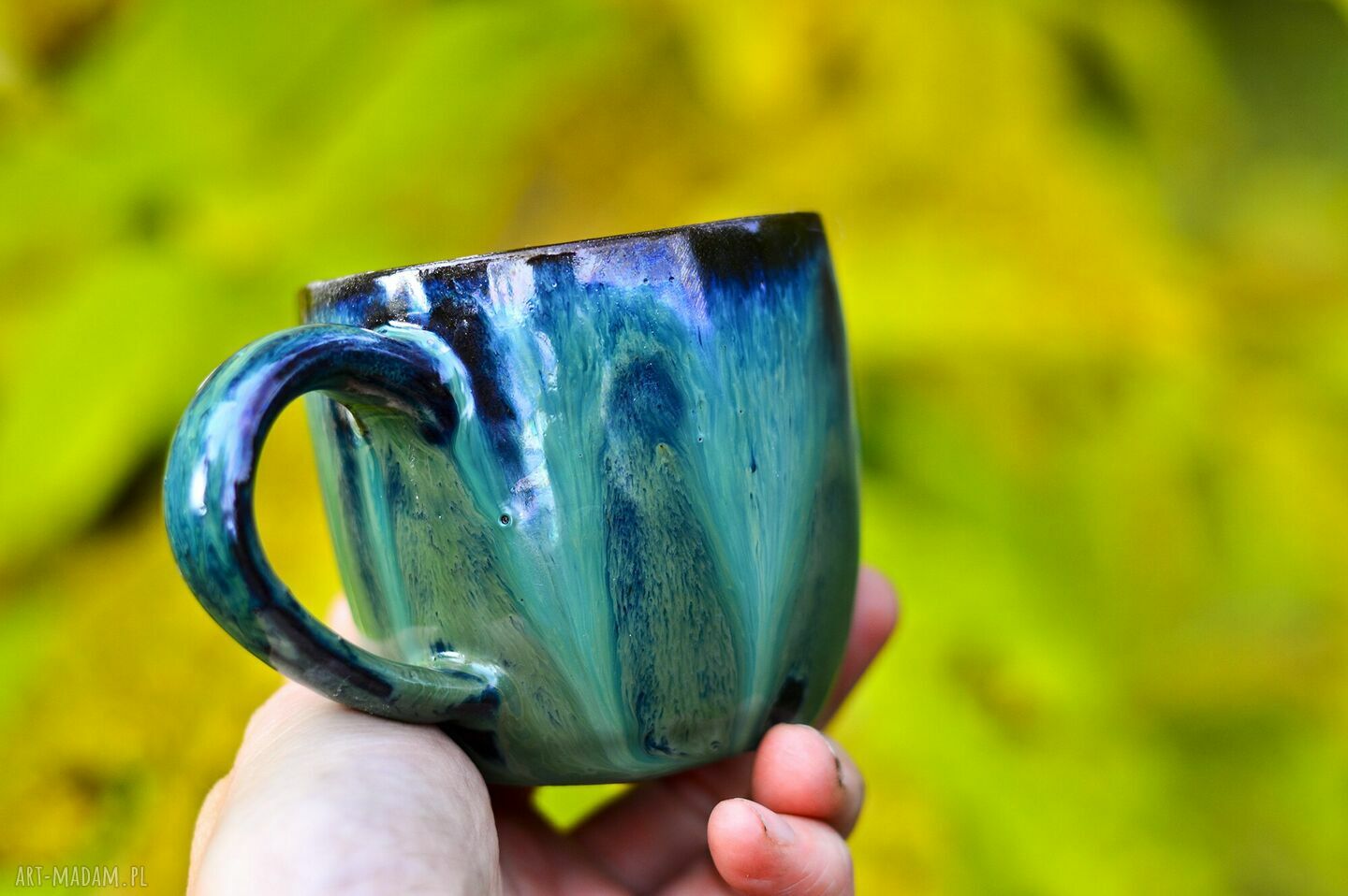 Kubek ceramiczny do espresso 220 ml | black-smaragd - rękodzieło Azul Horse