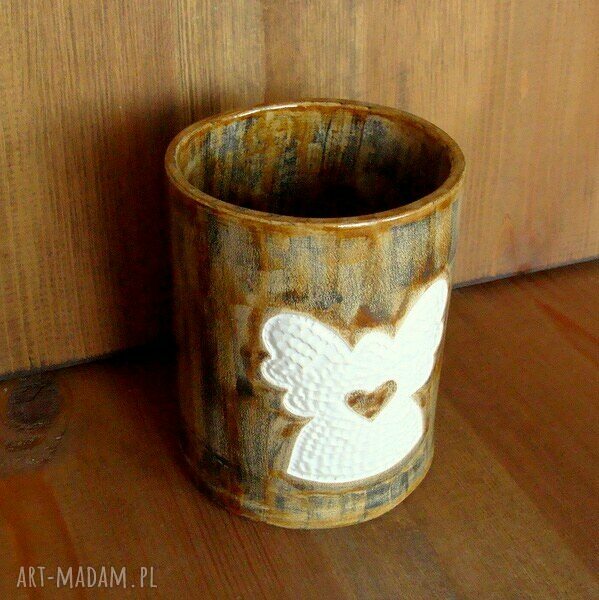 Ceramiczny kubek na szczoteczki z aniołkiem - Pracownia AKo