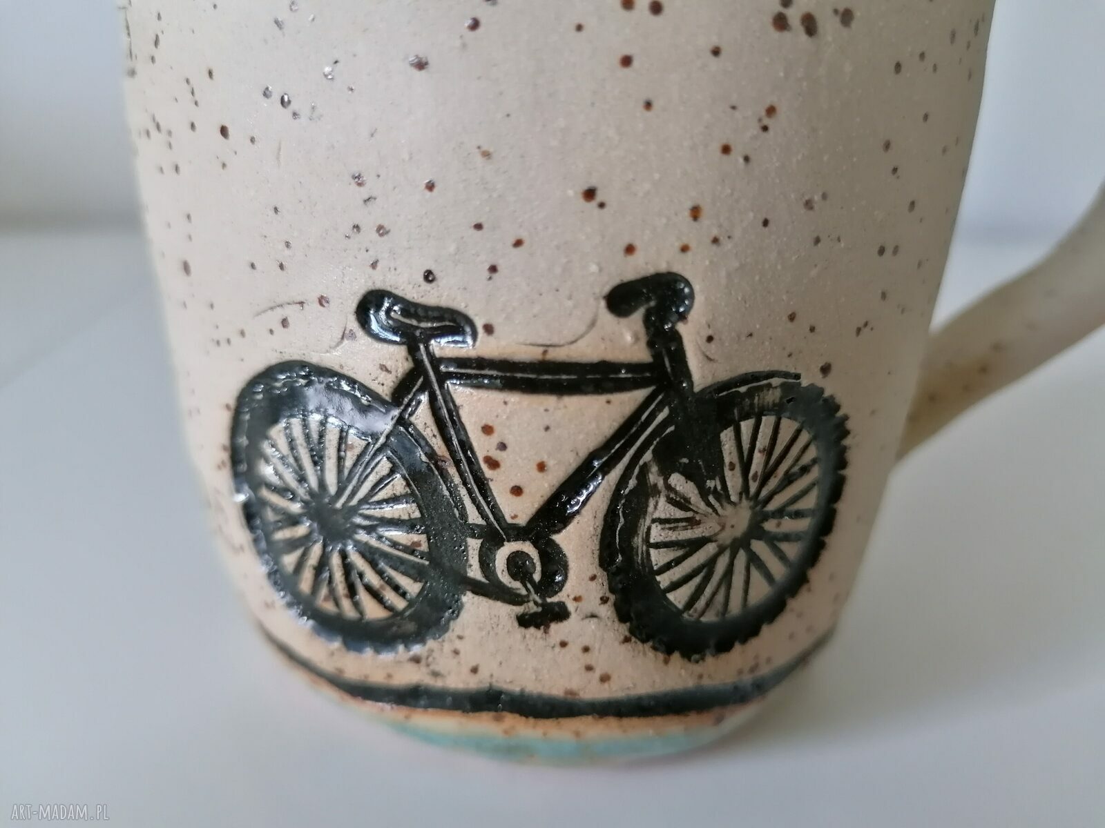 Kubek z gliny szamotowej dla rowerzystów - ręcznie robiony motyw roweru