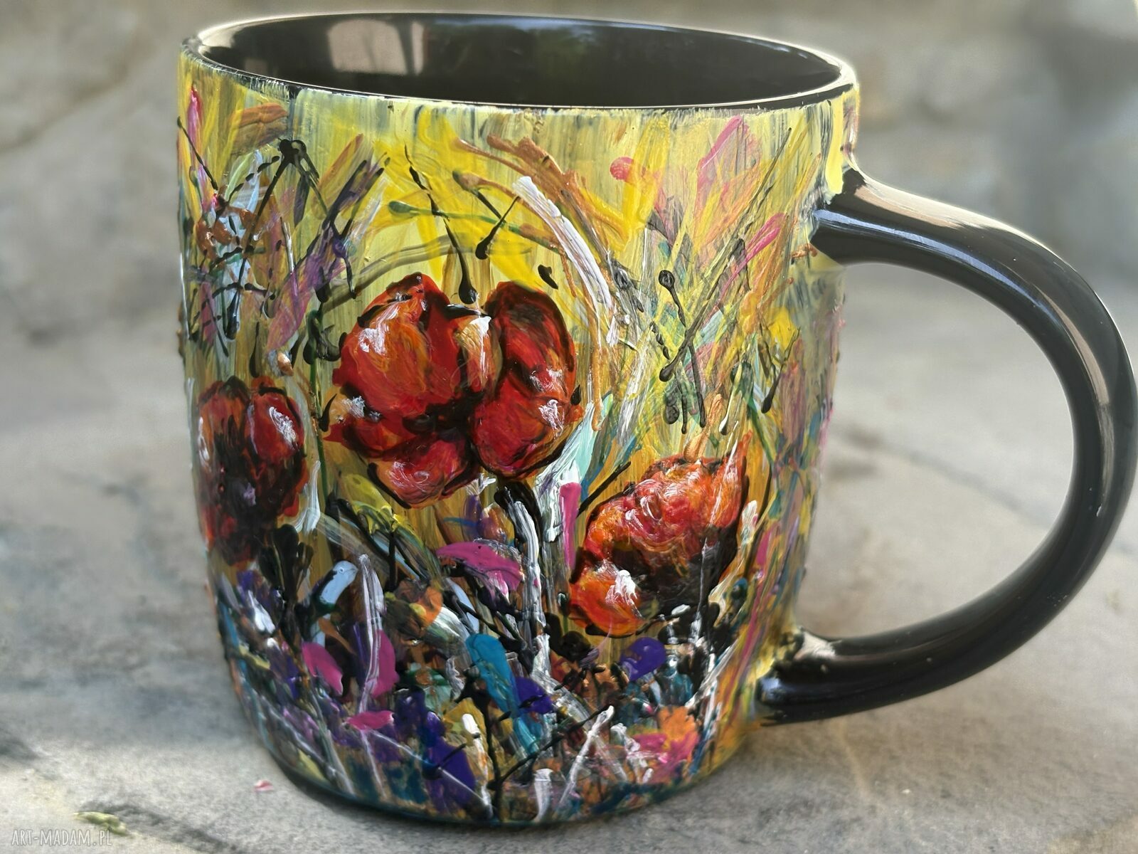 Porcelanowy kubek ręcznie malowany Maki 350 ml