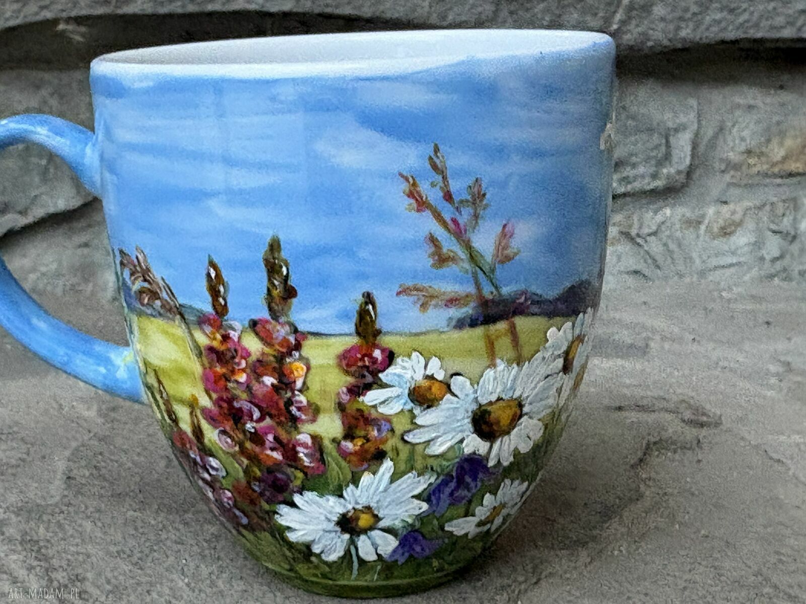 Porcelanowy kubek ręcznie malowany Polne kwiaty (300 ml)