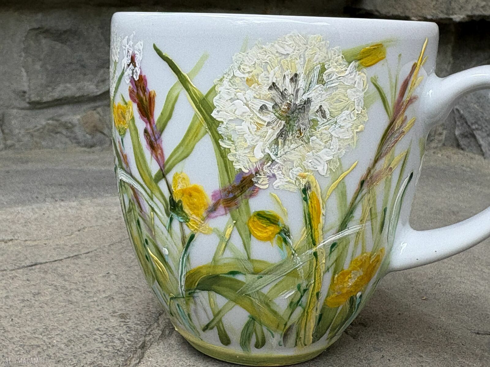 Porcelanowy kubek ręcznie malowany Łąka - 300 ml