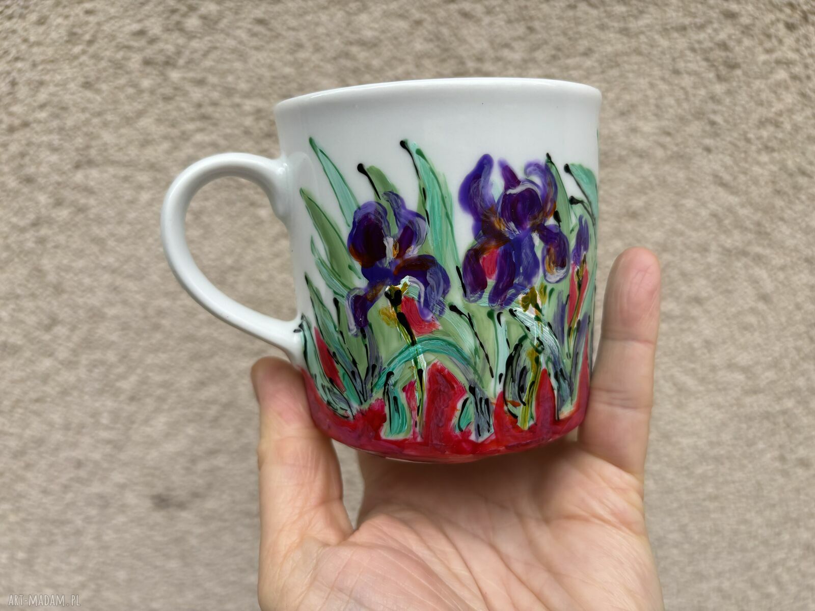 Porcelanowy kubek ręcznie malowany Irysy 250 ml