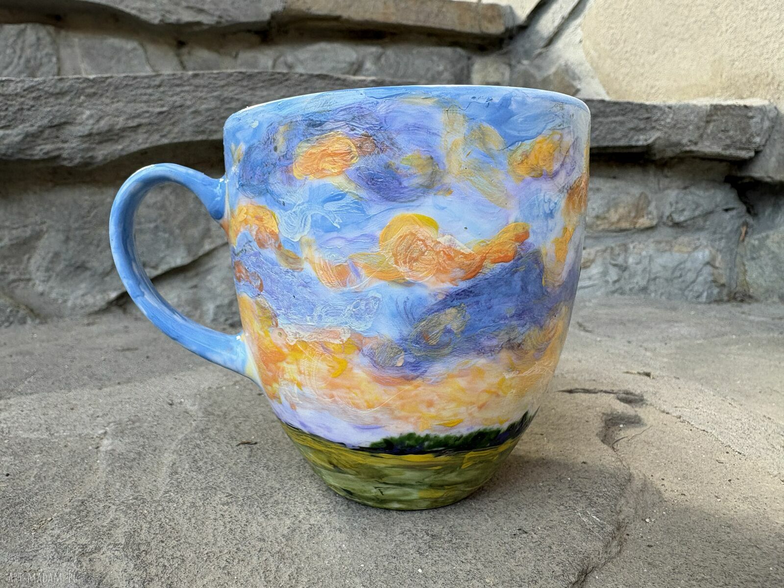 Porcelanowy kubek ręcznie malowany Las wieczorem - 300 ml