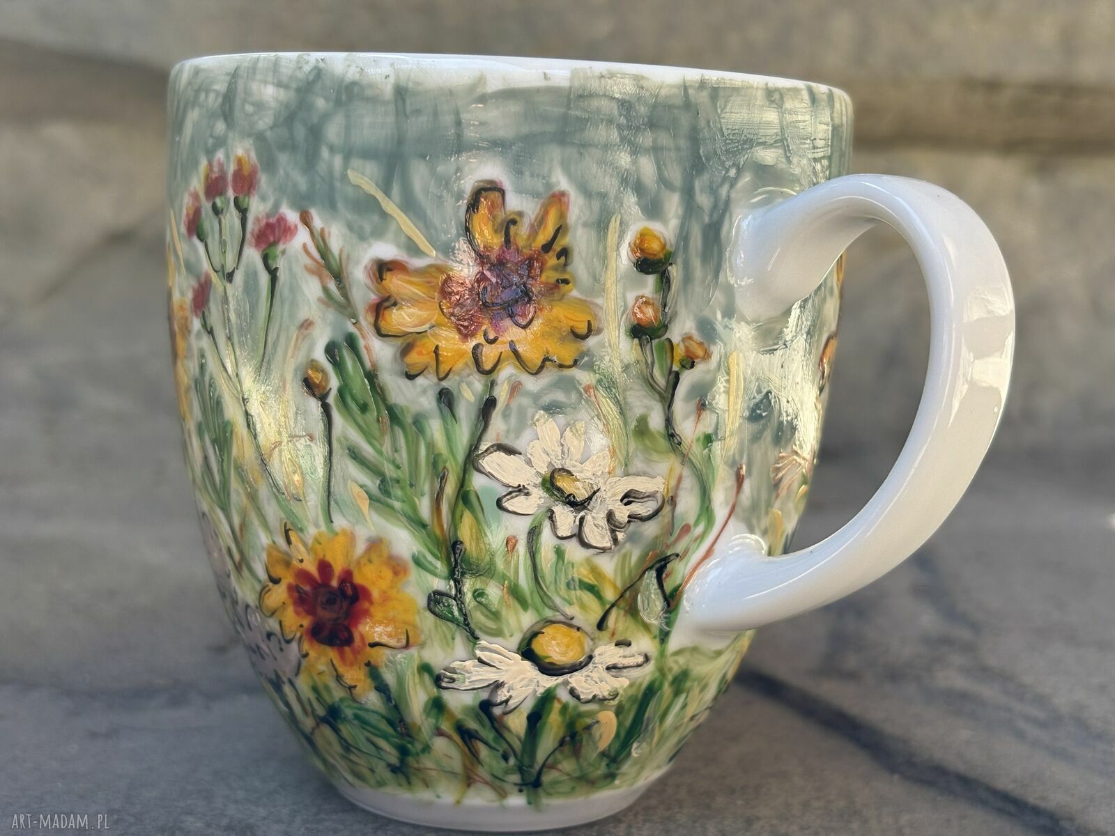 Porcelanowy kubek ręcznie malowany - Polne Kwiaty (300 ml)