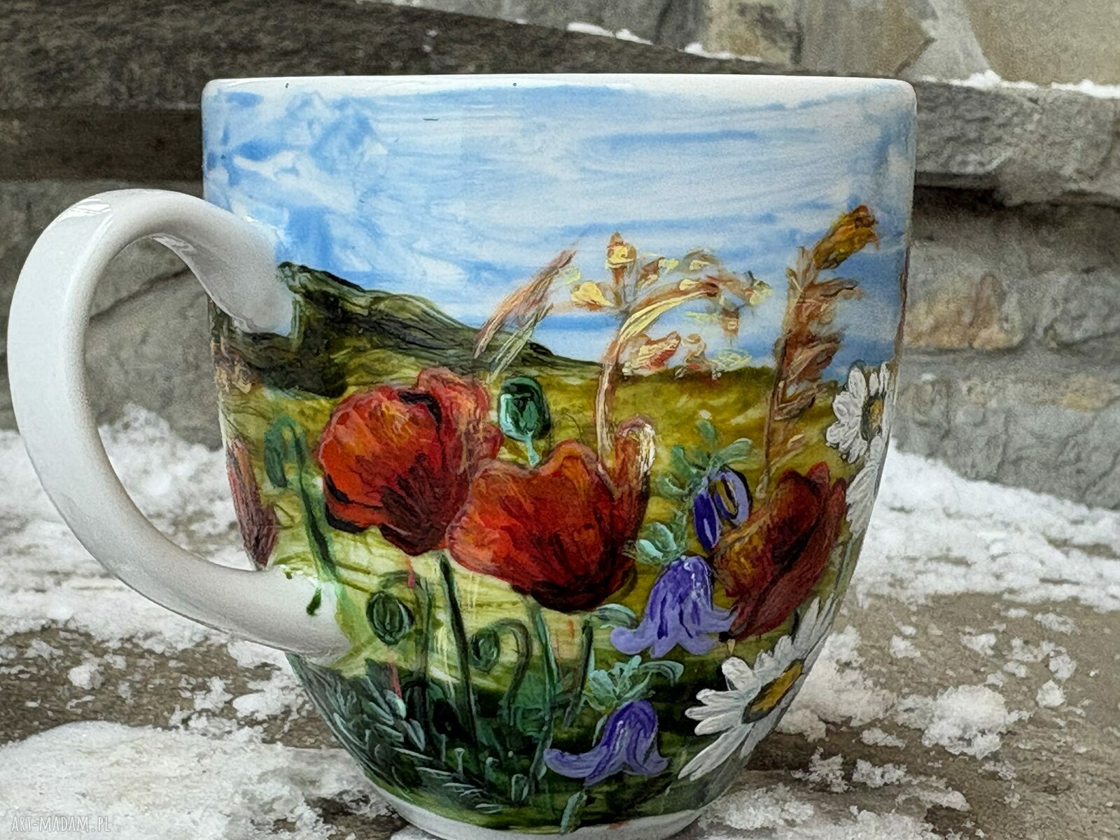 Porcelanowy kubek ręcznie malowany Polne kwiaty (300 ml)